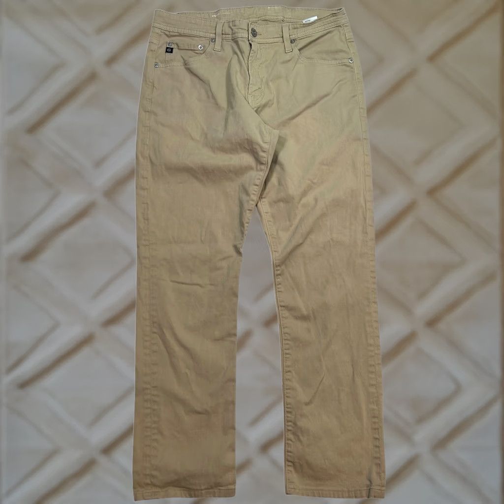 Vintage AG Adriano Goldschmied Everett Slim Straight Chino Pants Khaki Mens 33x34 Size US 33 - 1 Thumbnail