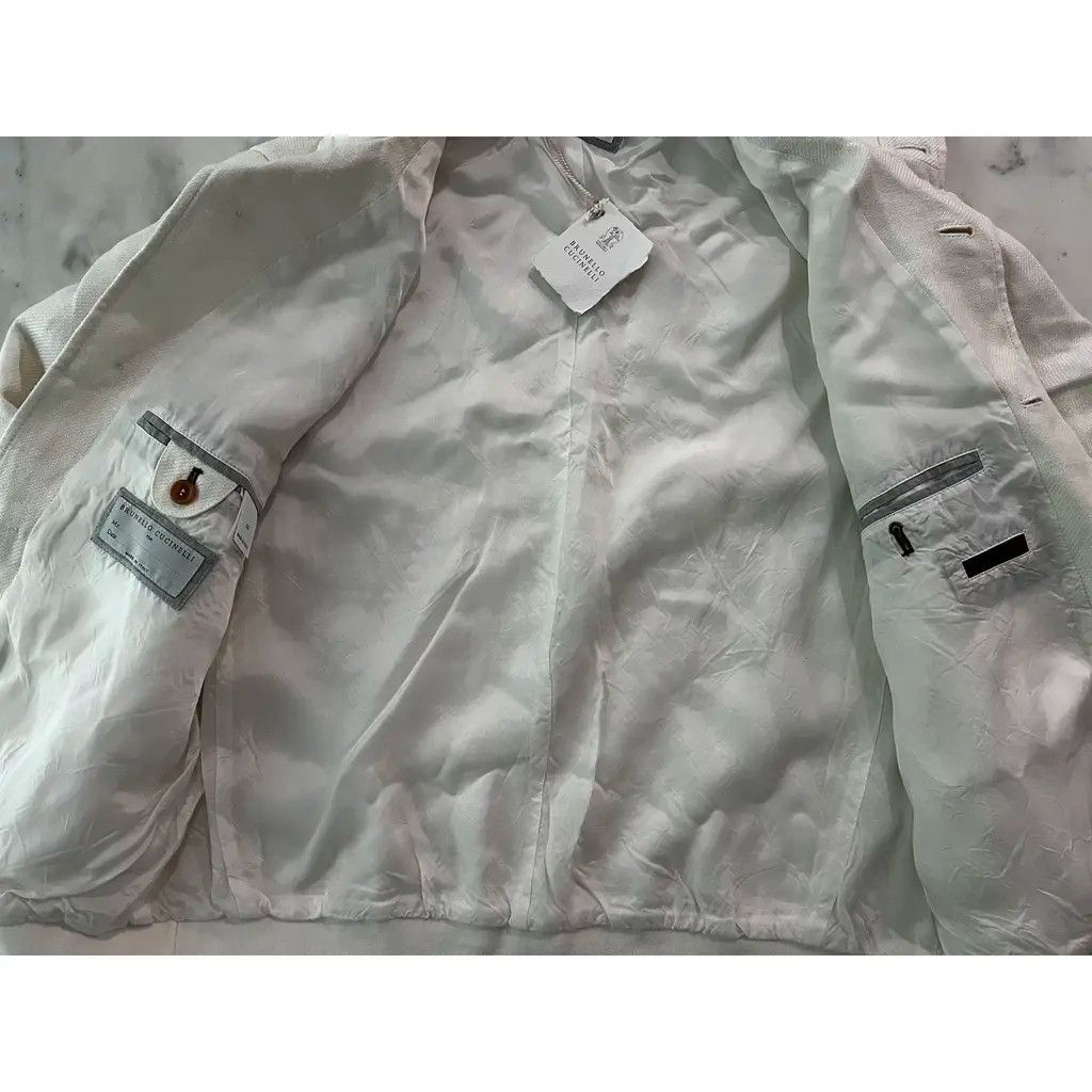 Brunello Cucinelli Brunello Cucinelli Ivory Bomber Jacket Linen Blend IT50 Size US M / EU 48-50 / 2 - 6 Thumbnail