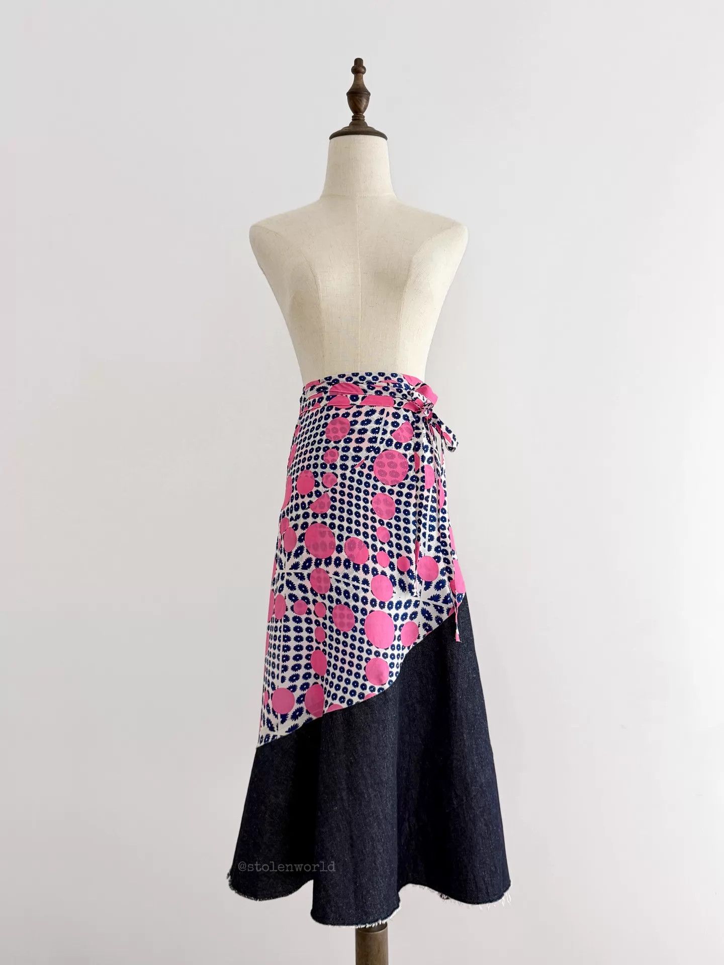 Comme des Garcons CDG Rei Kawakubo 2001 SS Polka Dot Denim Wrap Skirt Size ONE SIZE - 3 Thumbnail
