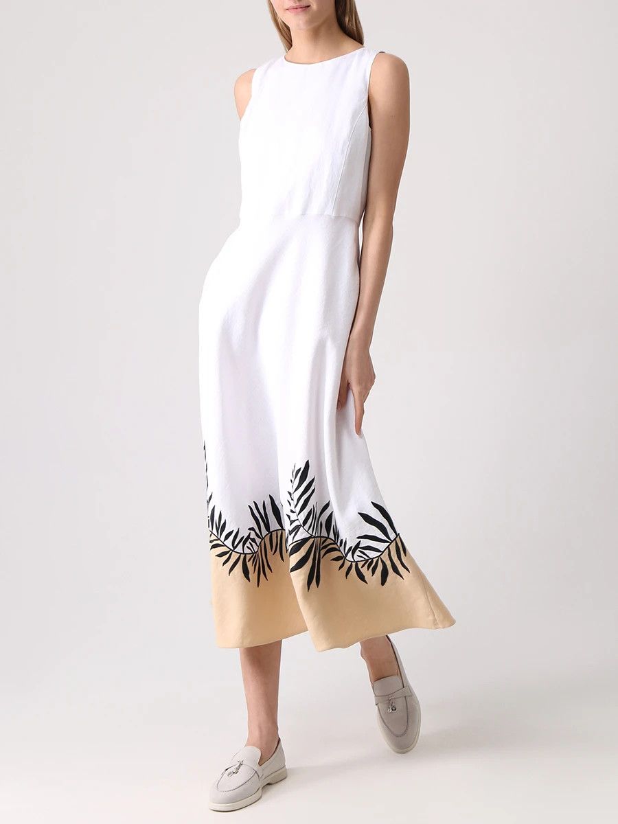 Loro Piana o1srvl11e0824 Nancy Antigua Midi Dress in White/Beige Size S / US 4 / IT 40 - 2 Thumbnail
