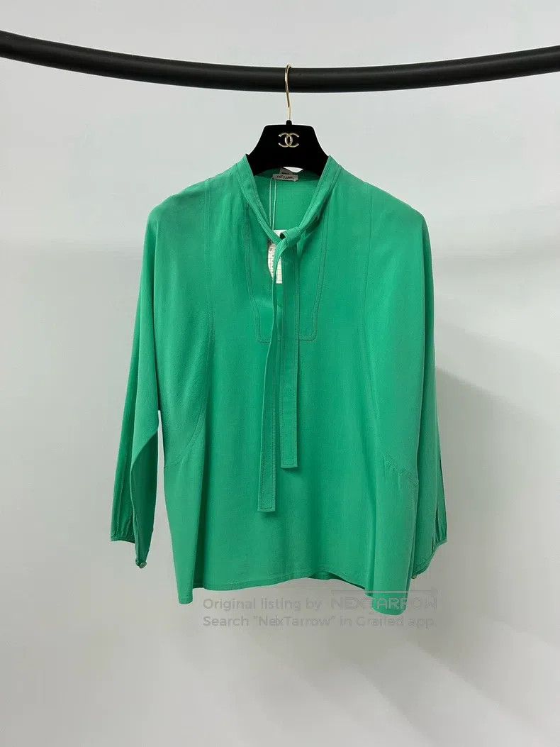 Hermes Hermes Green belted silk top Size XXS / US 00 / IT 34 - 1 Thumbnail
