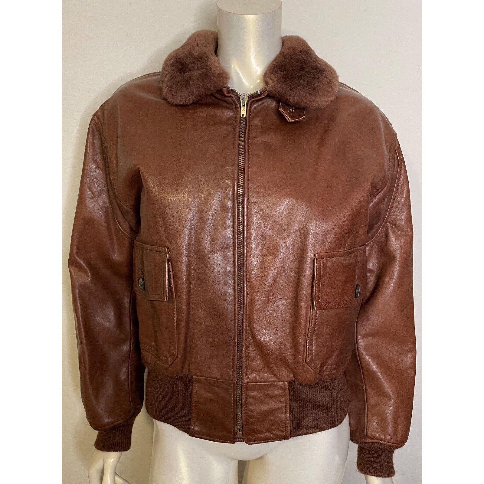 Ralph Lauren Brown Bomber Aviator Jacket Womens 12 Shearling