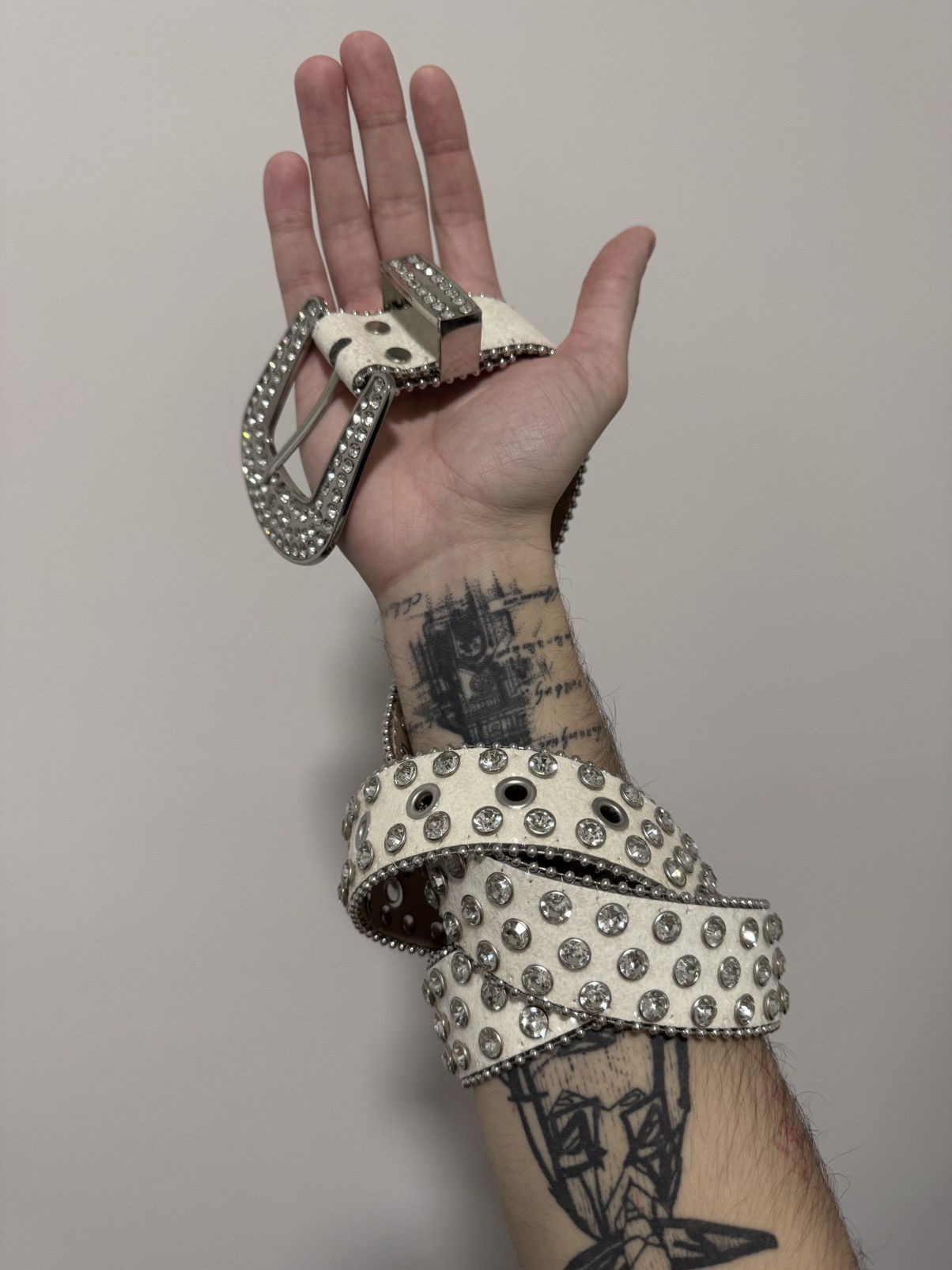 Crazy Rhinestones Leather B.B Simon Style Belt