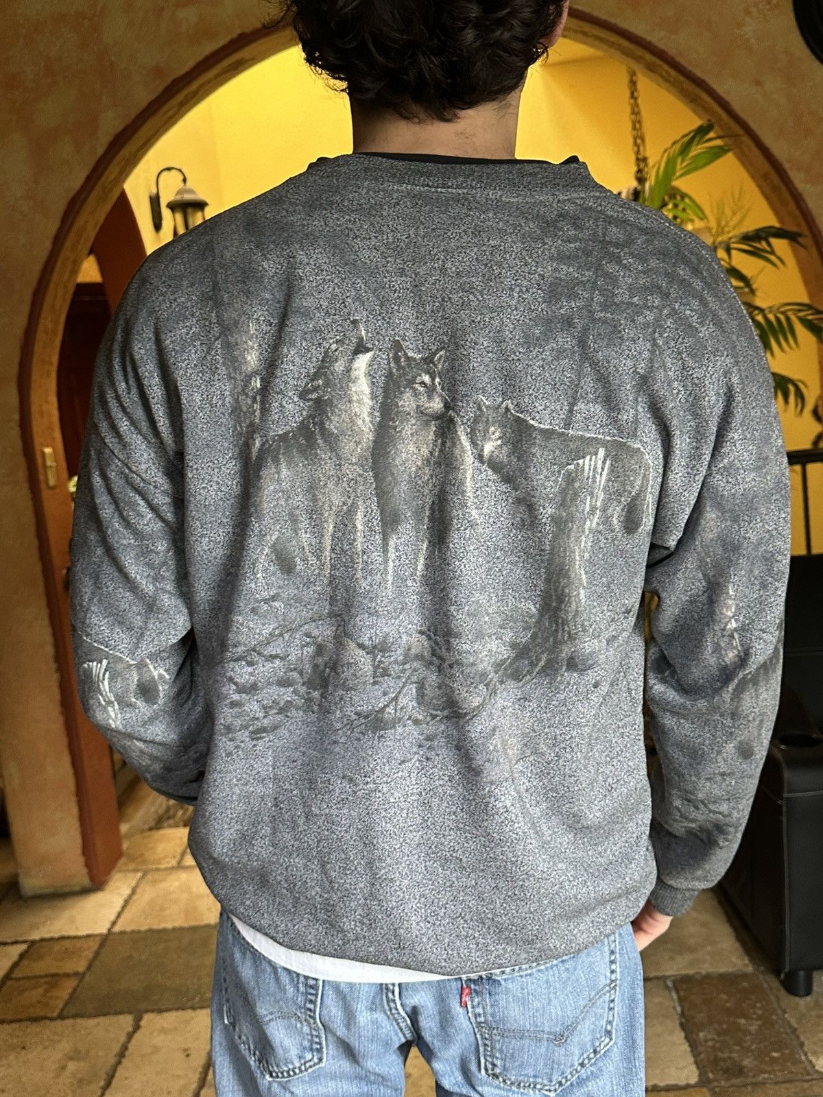 Vintage 🍂 Vintage 90s Wolves Henley Pullover Sweatshirt Size US L / EU 52-54 / 3 - 6 Thumbnail