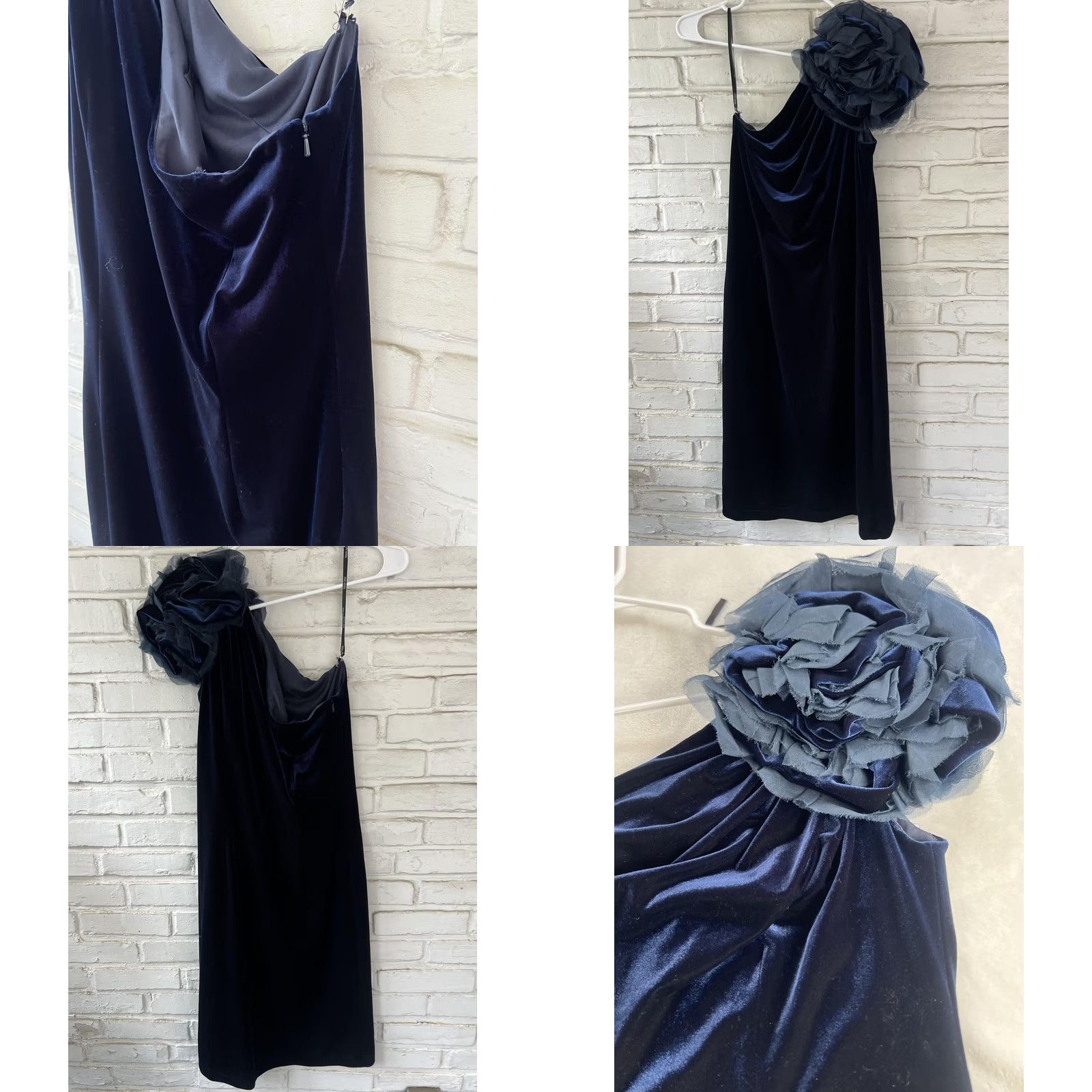 Tadashi Shoji VINTAGE Tadashi Shoji Dress Womens Medium Navy Velvet One Shoulder Rosette Cocktail Size M / US 6-8 / IT 42-44 - 8 Thumbnail