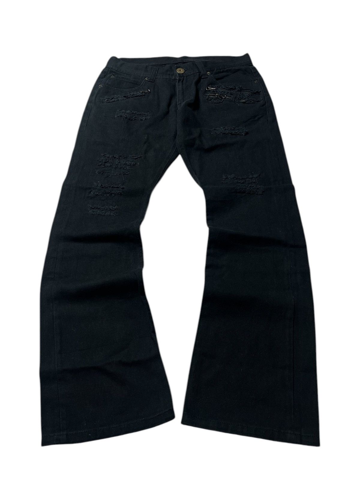Japanese Brand 2000s Japanese Flare Distressed Gothic Buckleback Pants Size US 30 / EU 46 - 1 Thumbnail