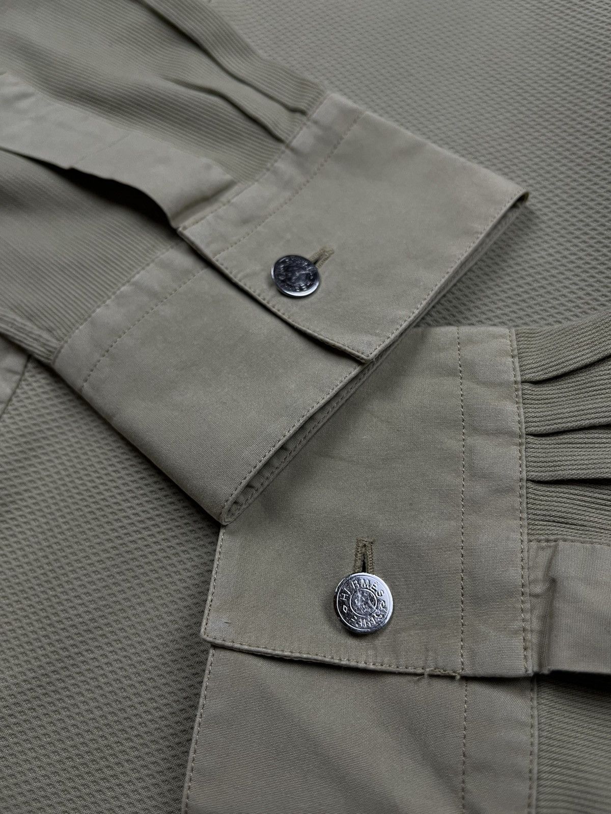 Designer × Hermes × Vintage Hermès Military-Inspired Band Collar Shirt – Made in France Size US XXS / EU 40 - 12 Thumbnail
