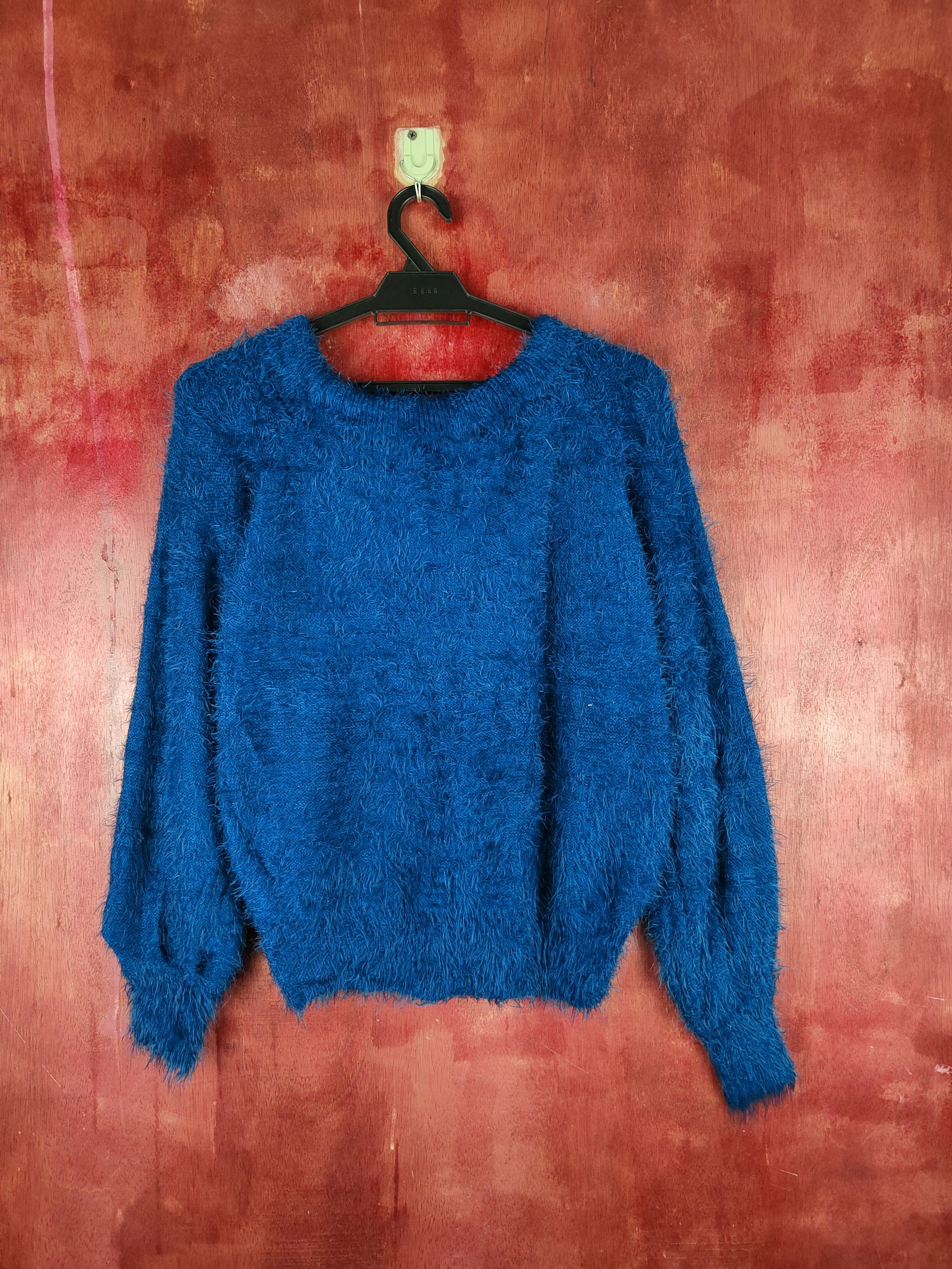 Homespun Knitwear Evris Blue Shag Shaggy Fur Mohair Knitwear #S1953 Size S / US 4 / IT 40 - 7 Thumbnail