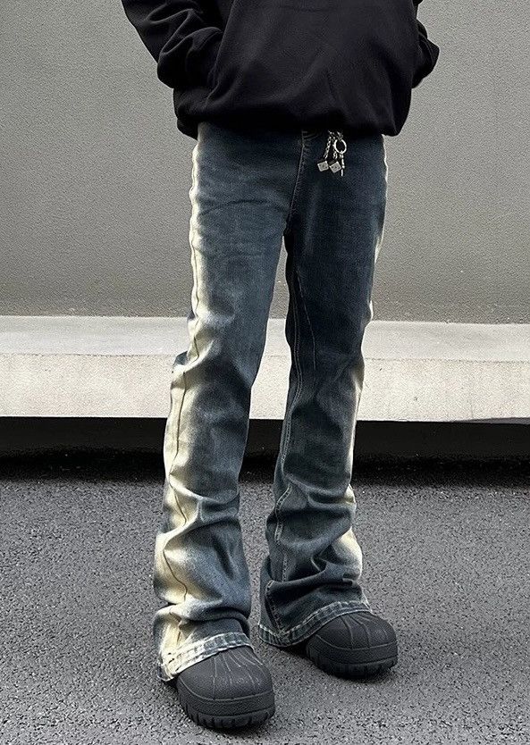 Japanese Brand × Vintage Avant garde retro side stripe tie dye flared jeans pants Size US 30 / EU 46 - 2 Thumbnail