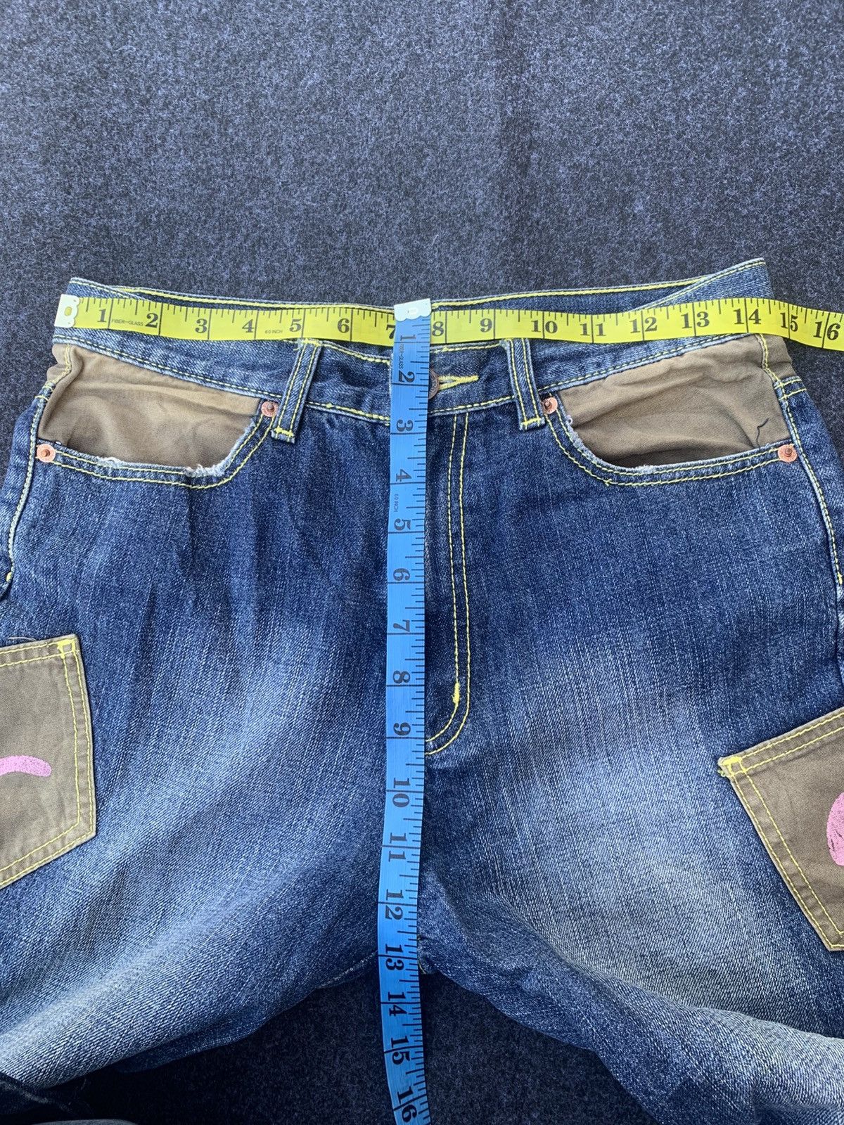 Japanese Brand Vintage Big Stroke Multi-Pocket Denim Jeans (Evisu Style) Size US 29 - 5 Thumbnail