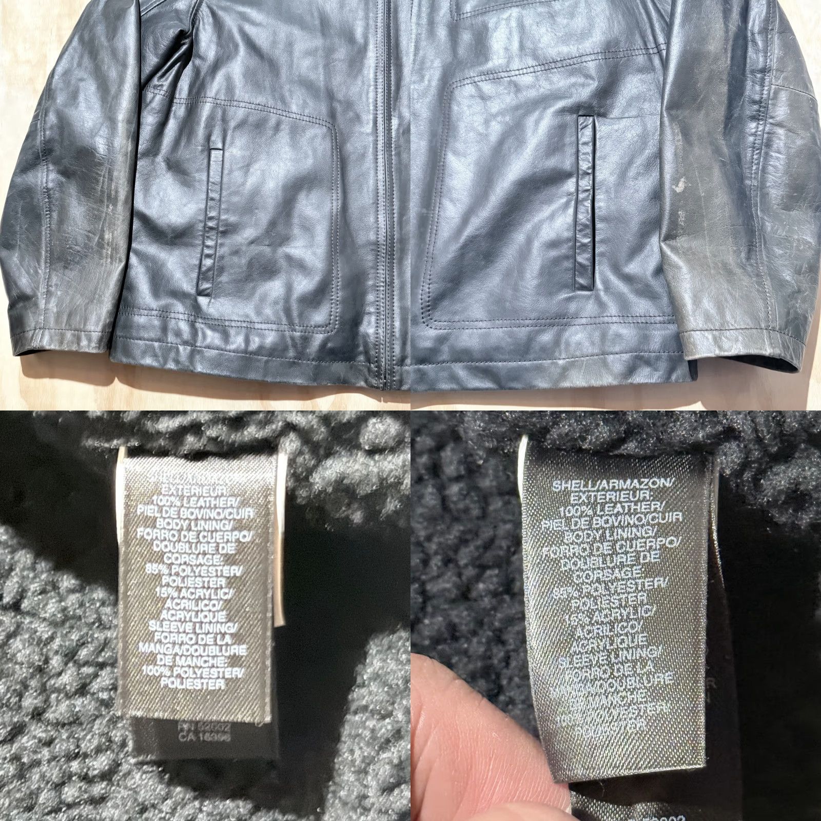Vintage VINTAGE Claiborne Leather Racer Jacket Black Sherpa Lined Men XL Stand Collar Jacket - Casual, Zipper, Biker Style Size US XL / EU 56 / 4 - 8 Thumbnail