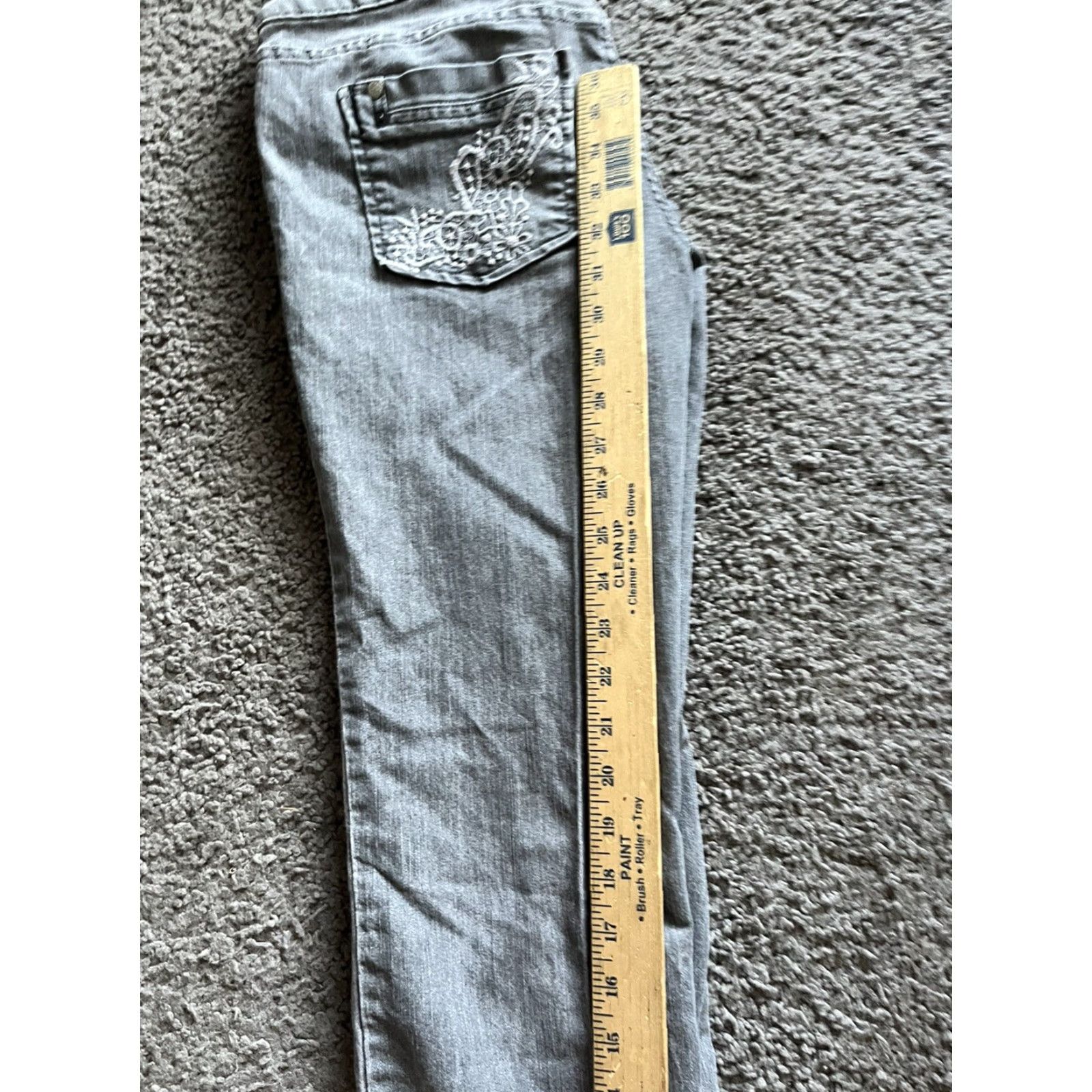 Vintage ELLE Jeans Women's Size 4 Gray Skinny Denim Stretch Embroidered Button Closure Adults Regular 31in Inseam Womens Jeans Size 27" / US 4 / IT 40 - 6 Thumbnail