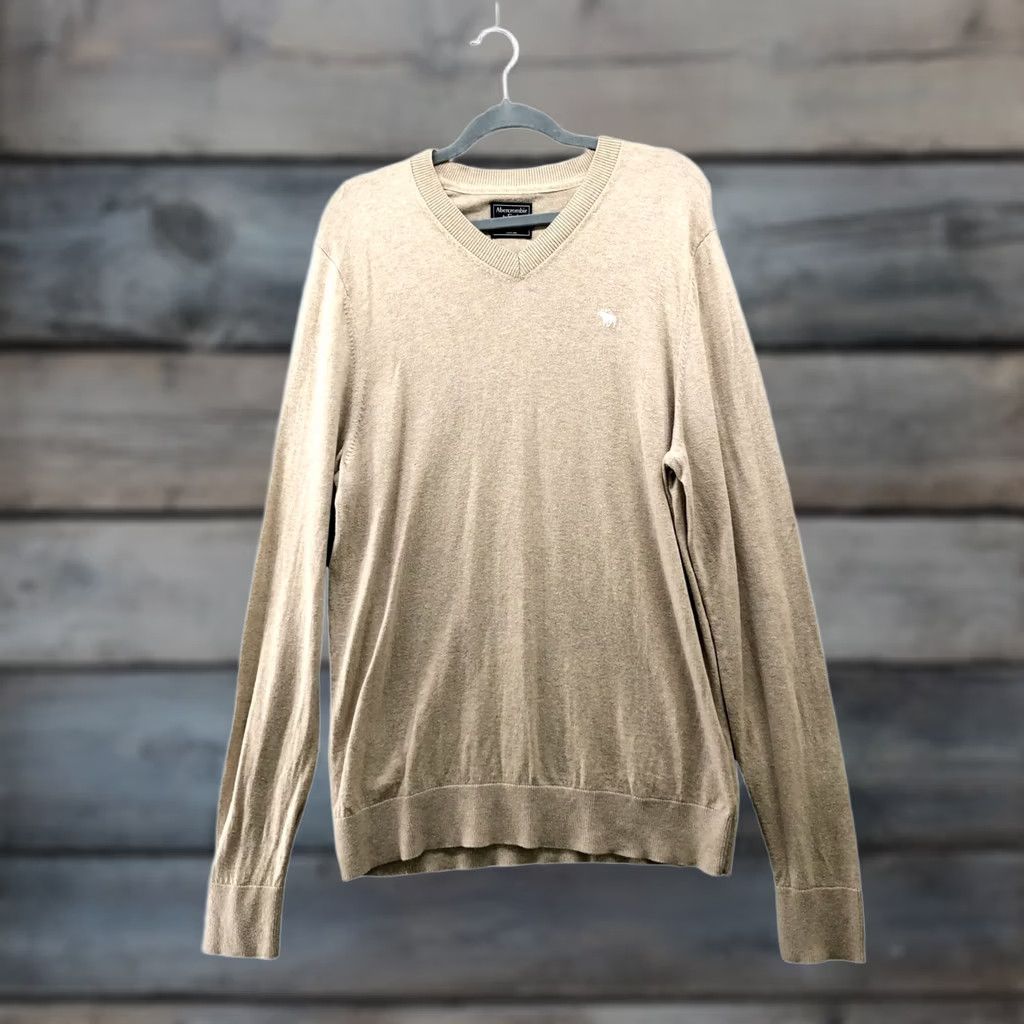Abercrombie & Fitch Abercrombie & Fitch V-neck Sweater Mens XXL Beige Wool Blend Pullover Sand Size US XXL / EU 58 / 5 - 1 Thumbnail
