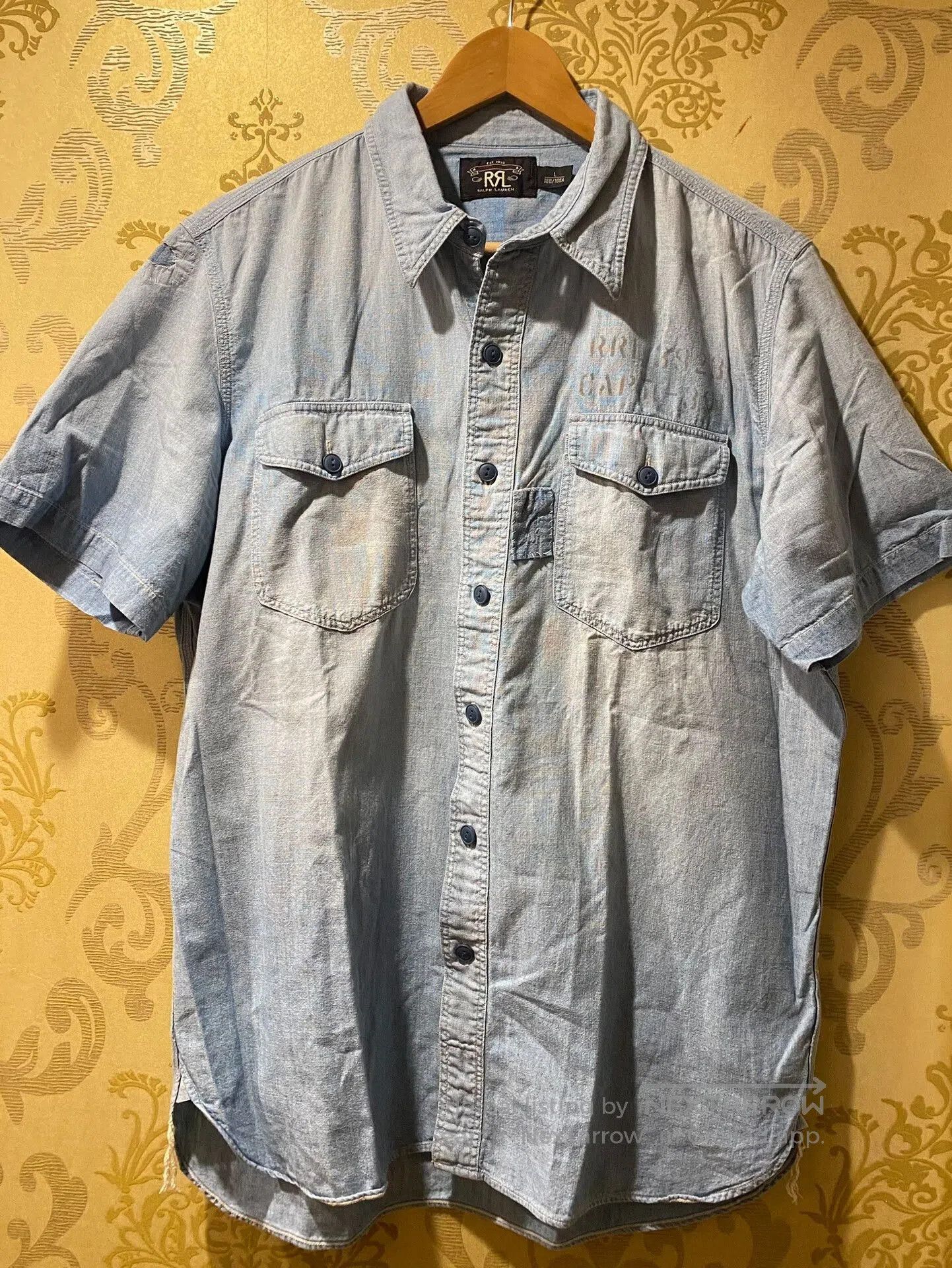 RRL Ralph Lauren Vintage Blue Military Patch Shirt. Size US L / EU 52-54 / 3 - 1 Thumbnail