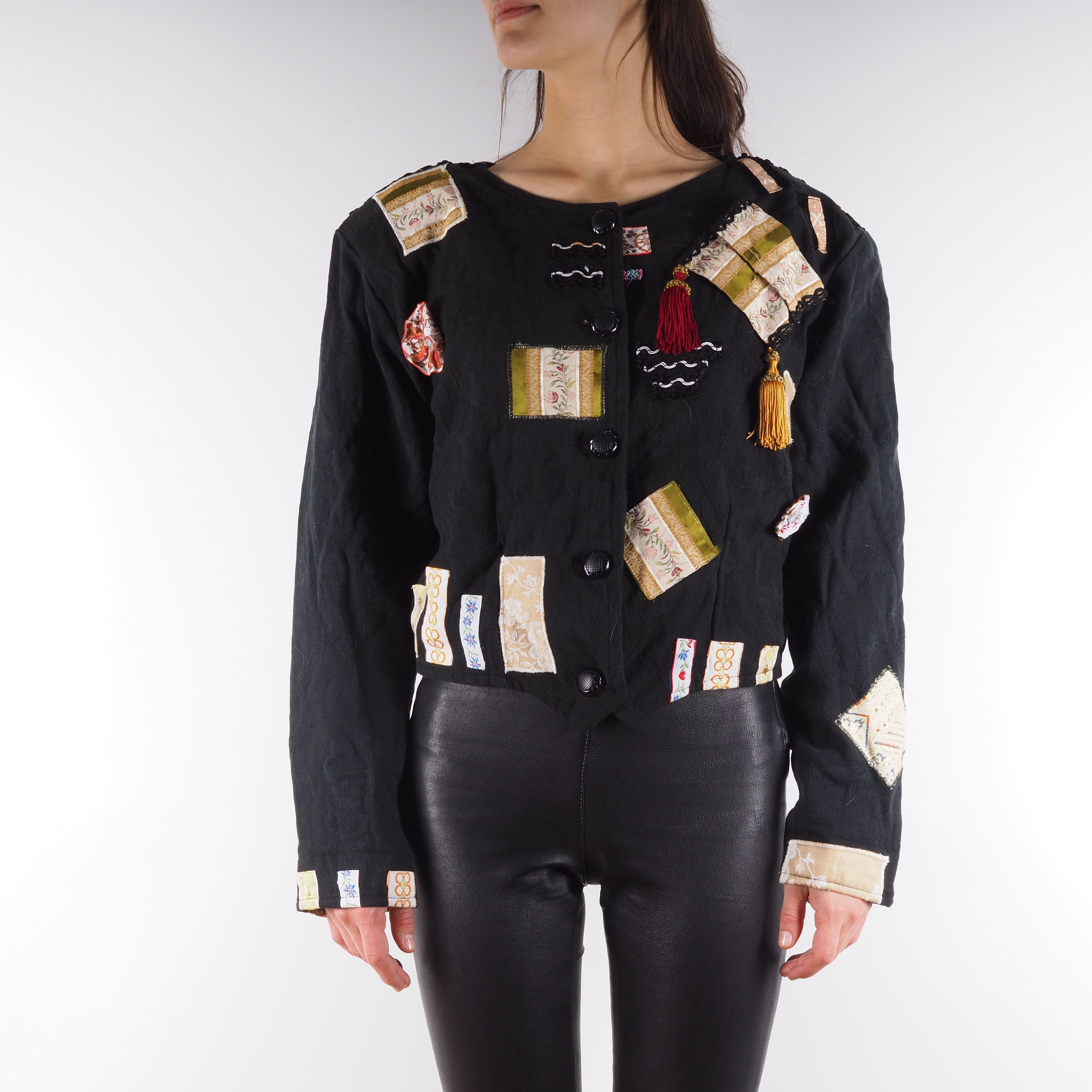 Vintage Paradise Italian Vintage Black Embroidery Patchwork Jacket Size ONE SIZE - 1 Thumbnail