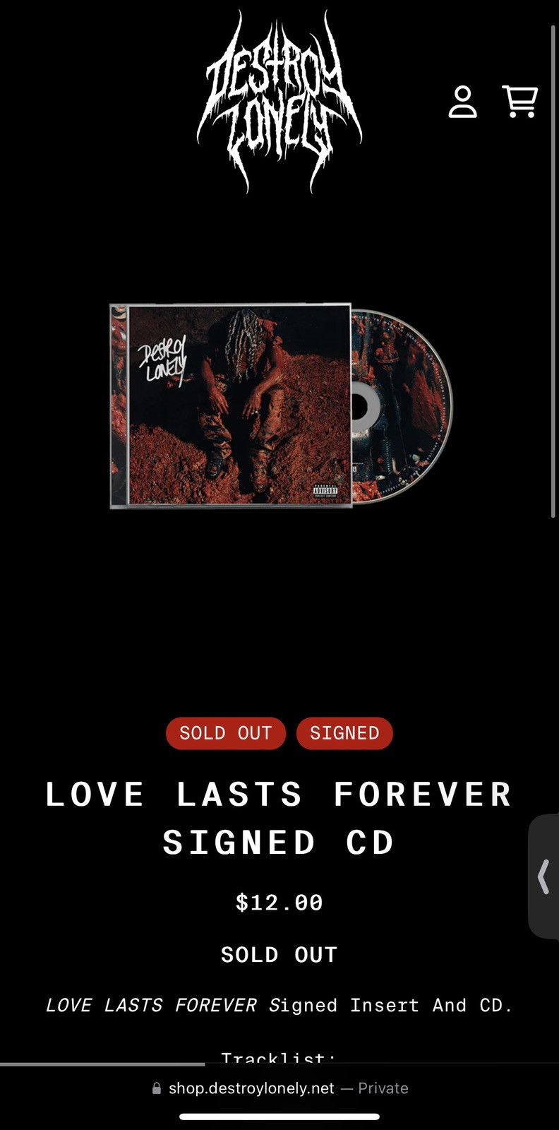 Destroy Lonely Destroy lonely SIGNED LOVE LAST FOREVER CD Size US L / EU 52-54 / 3 - 5 Thumbnail