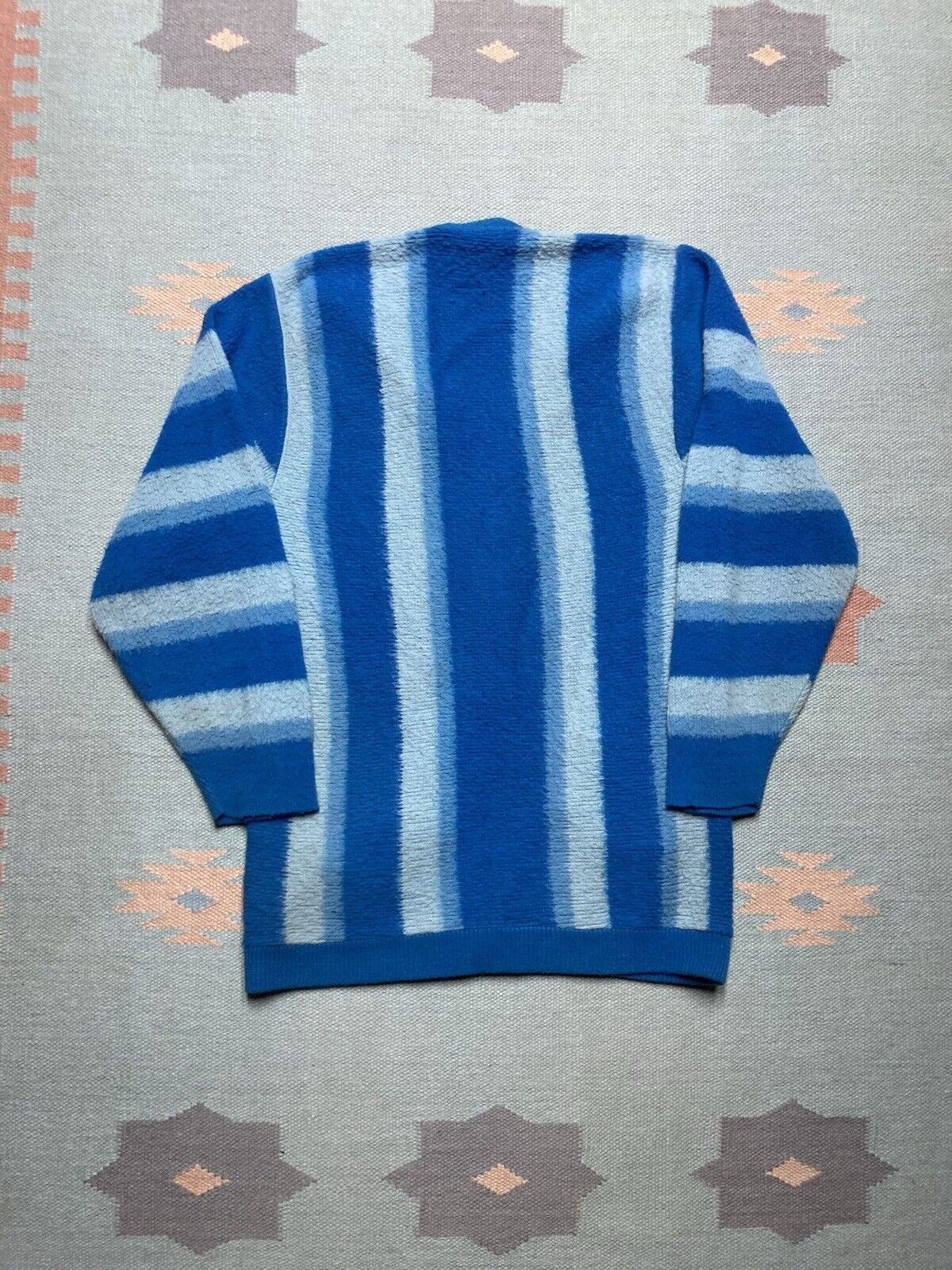 Vintage 60s cardigan sweater wool blen mohair striped fuzzy shaggy M Size US M / EU 48-50 / 2 - 5 Thumbnail