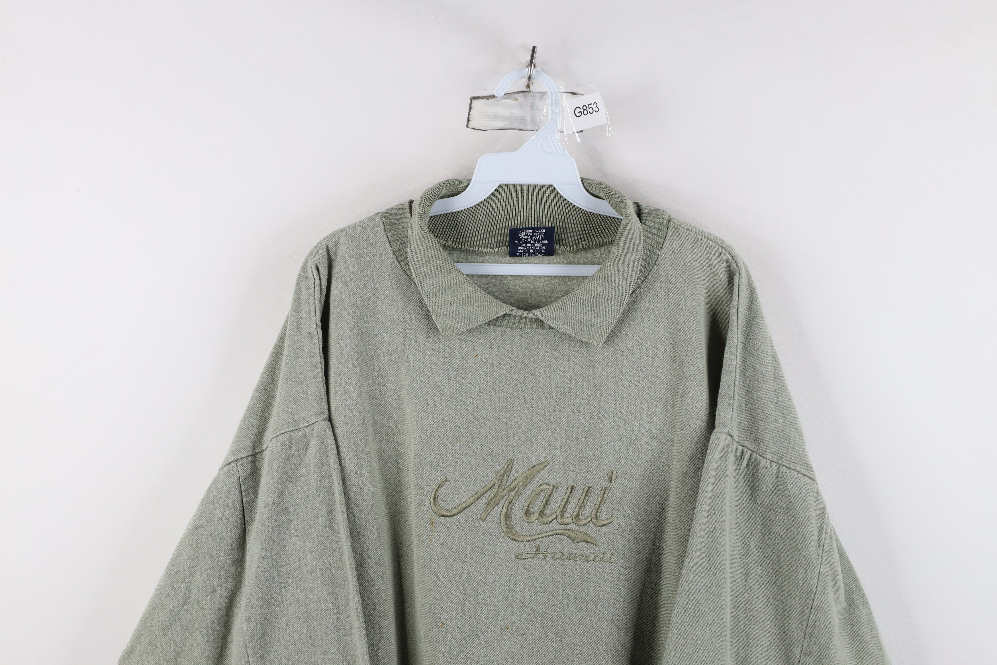Vintage Vintage 90s Streetwear Hawaii Collared Sweatshirt Green USA Size US XL / EU 56 / 4 - 2 Thumbnail