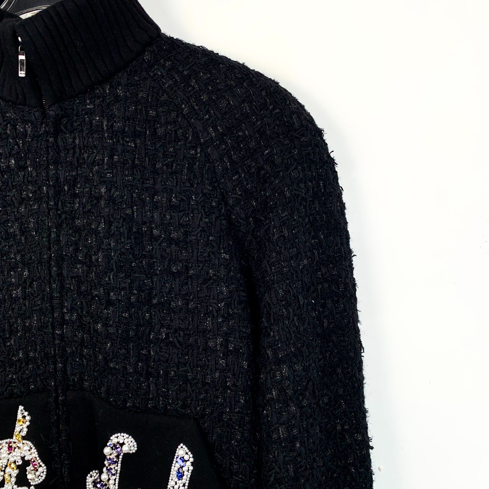 Chanel Chanel Black Textured Knit Zip-Up Jacket With Crystal Embell Size XXS / US 00 / IT 34 - 3 Thumbnail