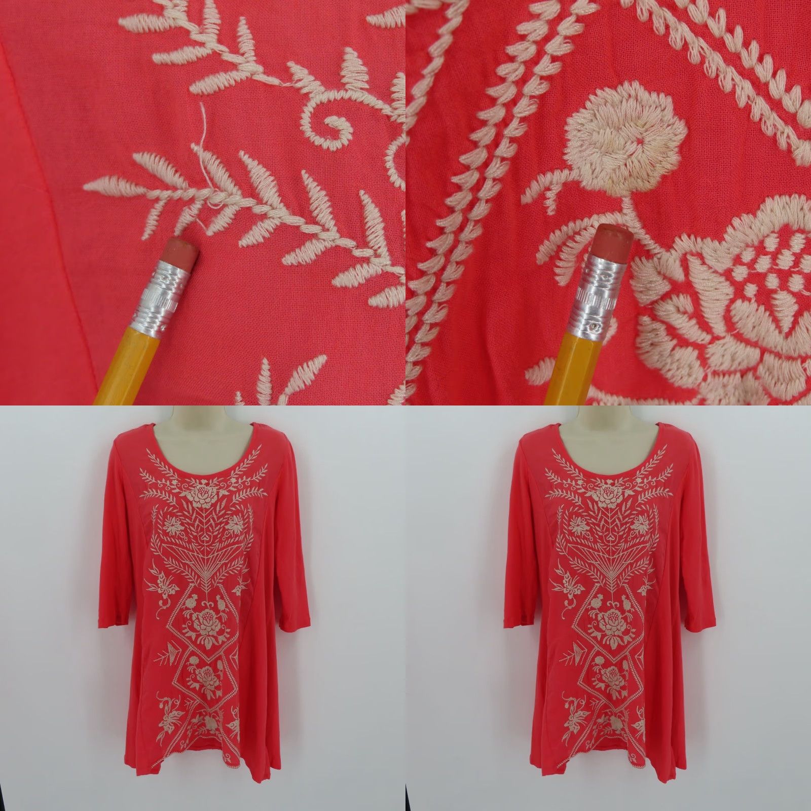 Johnny Was Johnny Was Womens Small Coral Pink Orange Embroidered Floral Tunic Shirt Top Size S / US 4 / IT 40 - 8 Thumbnail