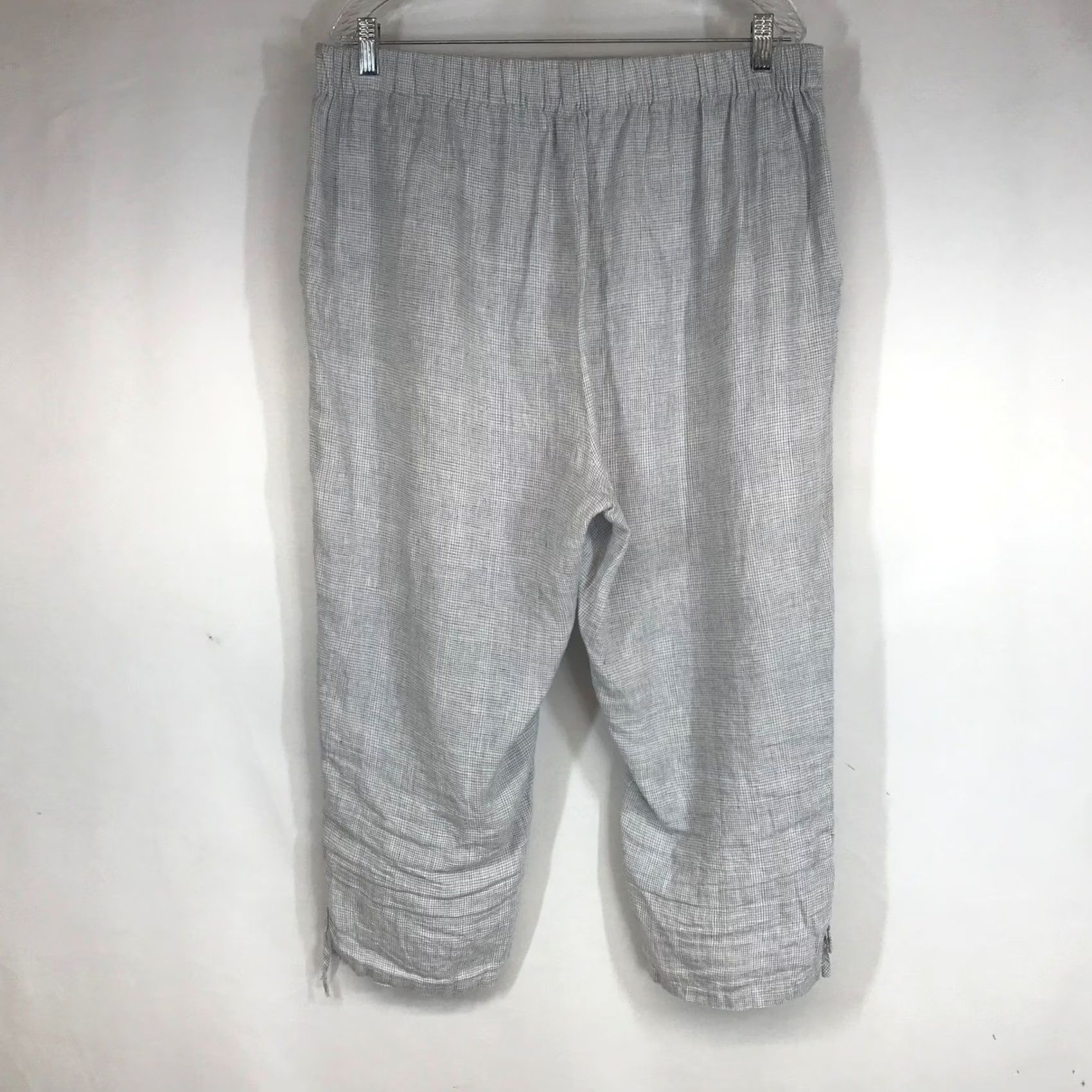Habitat Habitat Cropped Pants Elastic Back Tie Hem Womens Large Grey White Micro Check Linen Blend Chambray Casual Relaxed Knit? (Note: This is not allowed) Size 36" / US 14 / IT 50 - 6 Thumbnail
