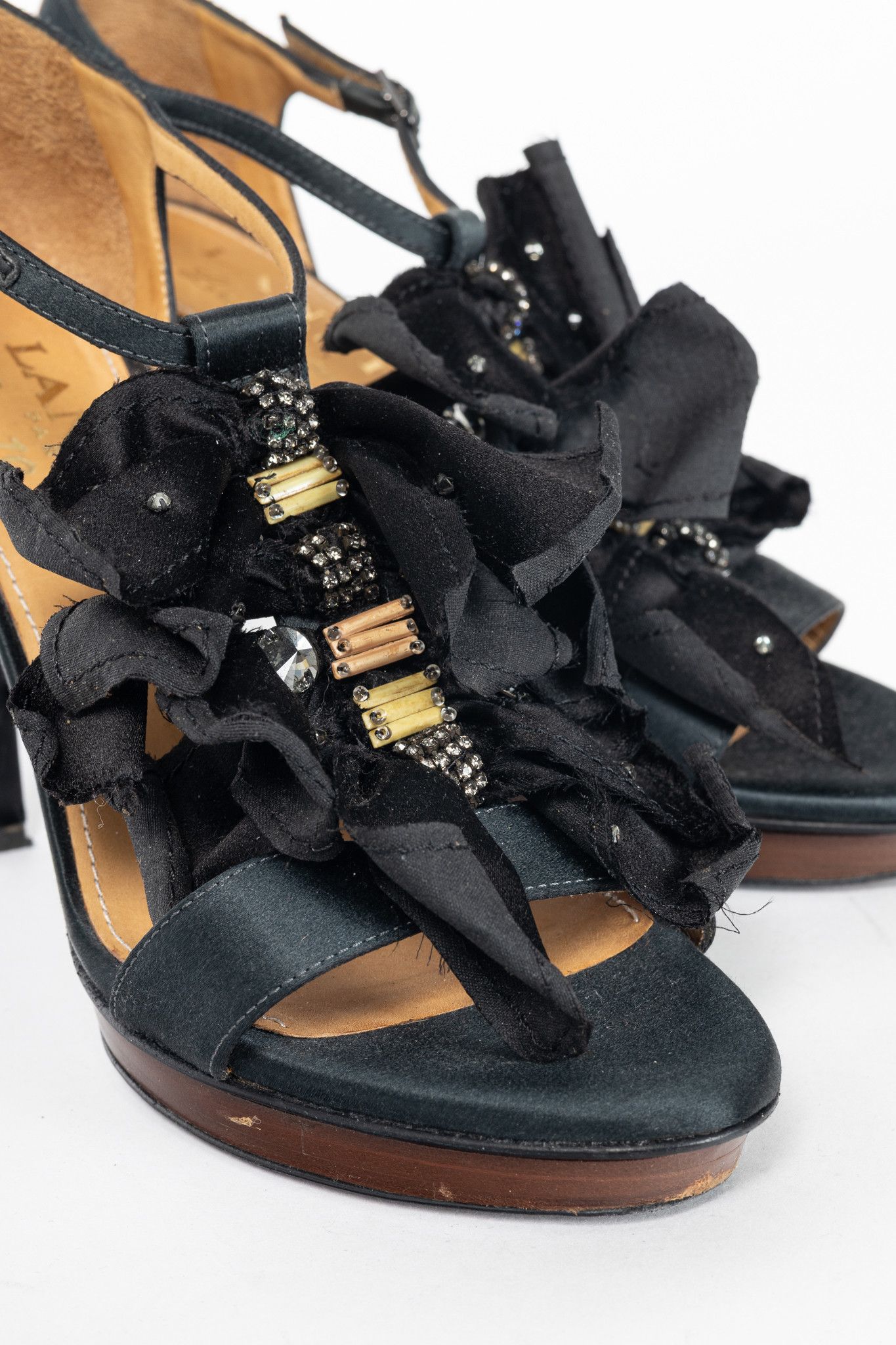 Lanvin Lanvin AW12 Les 10 Ans Satin Embellished-Bow Sandals Size US 6 / IT 36 - 7 Thumbnail