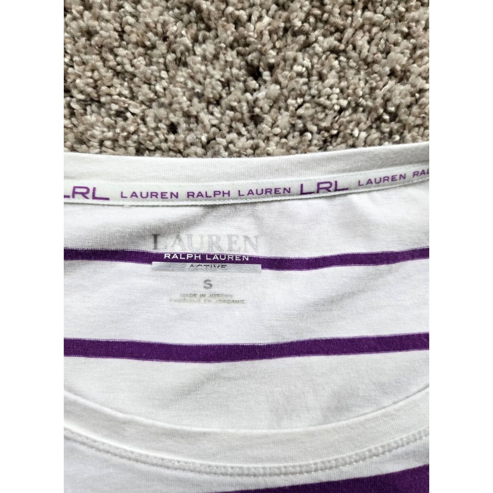 Ralph Lauren Lauren Ralph Lauren Active Shirt Womens Small Purple White Striped Stretch Top T-Shirt Knit Crew Neck Short Sleeve Cap Sleeve Shirt Womens Size S / US 4 / IT 40 - 4 Thumbnail