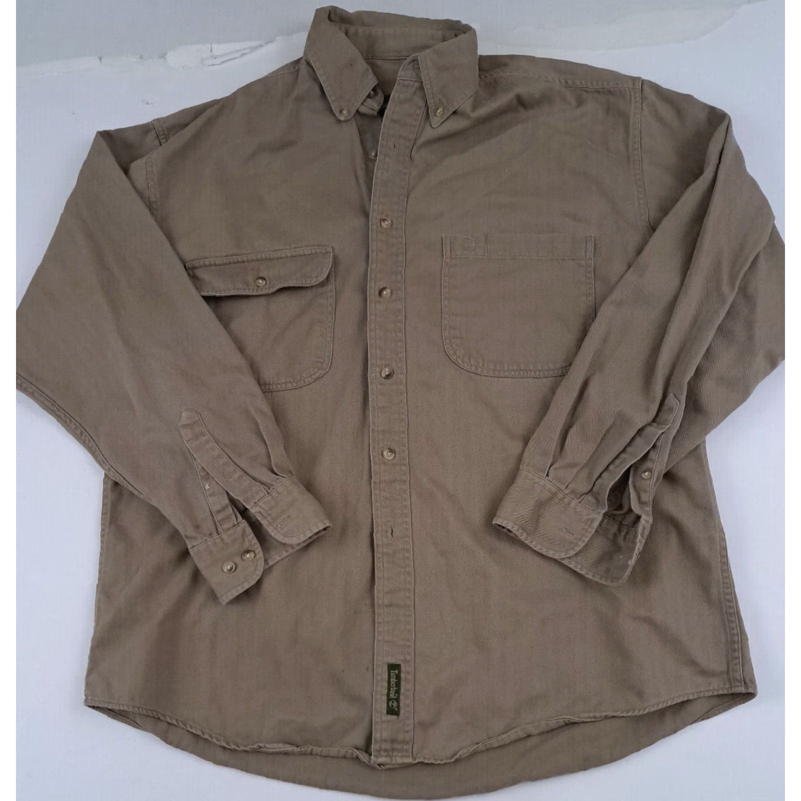 Timberland VINTAGE Timberland Weather Gear Full Button Shirt Large tan-B Herringbone Stripe Cotton Canvas Outdoor Wear Mens Size US L / EU 52-54 / 3 - 3 Thumbnail
