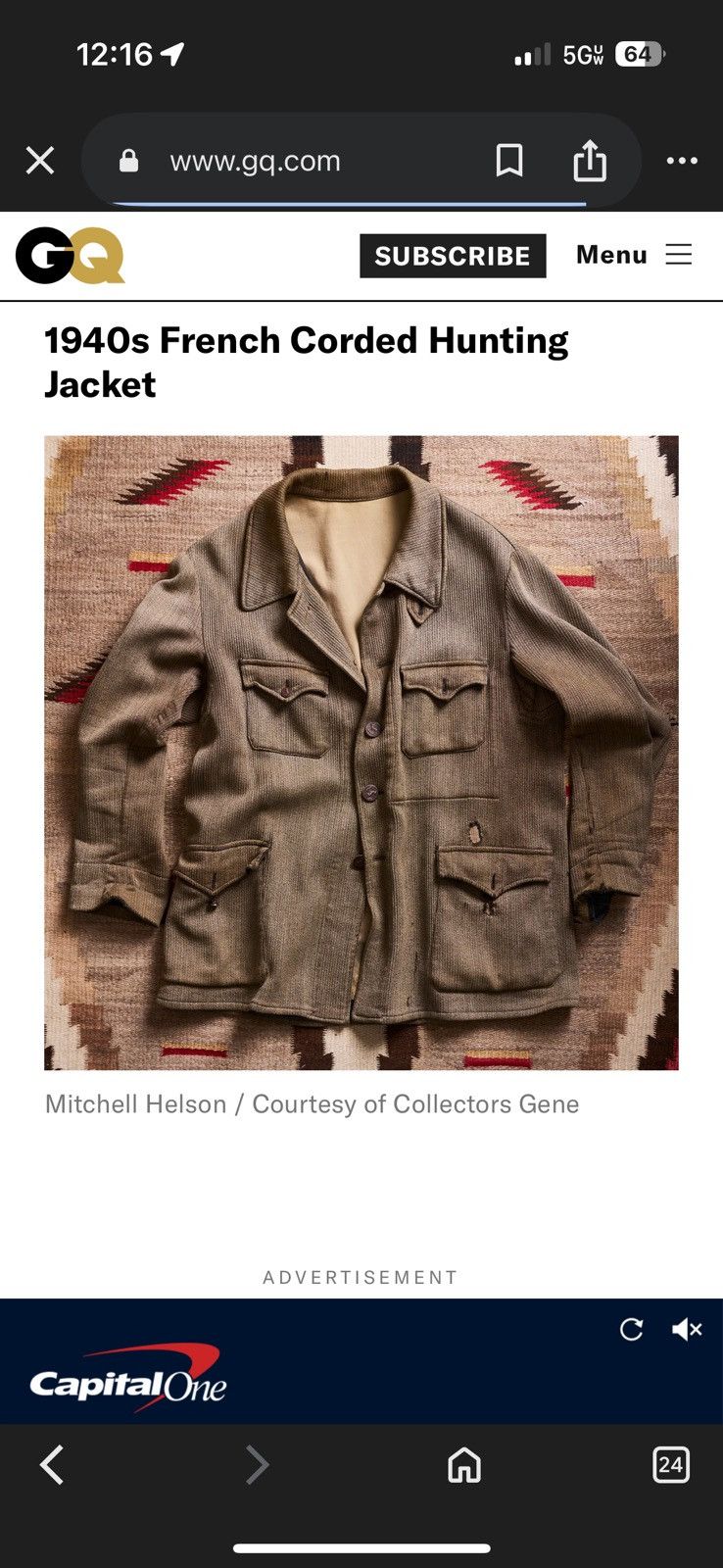 Other Doug Bihlmaier 1940s Vintage French Corded Hunting Jacket Size US L / EU 52-54 / 3 - 10 Thumbnail