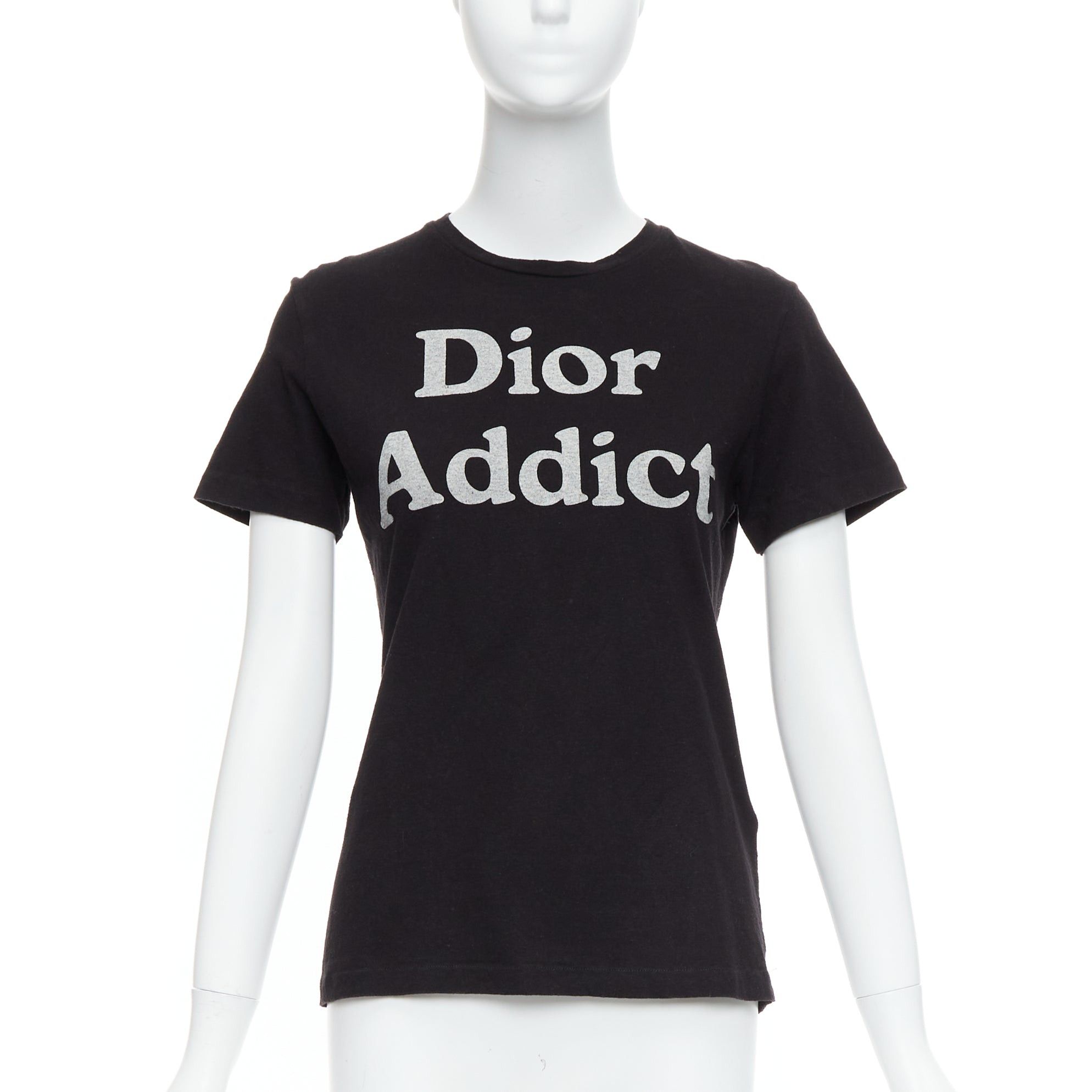Dior CHRISTIAN DIOR Addict black cotton linen grey speckle logo print tshirt XS Size S / US 4 / IT 40 - 1 Thumbnail