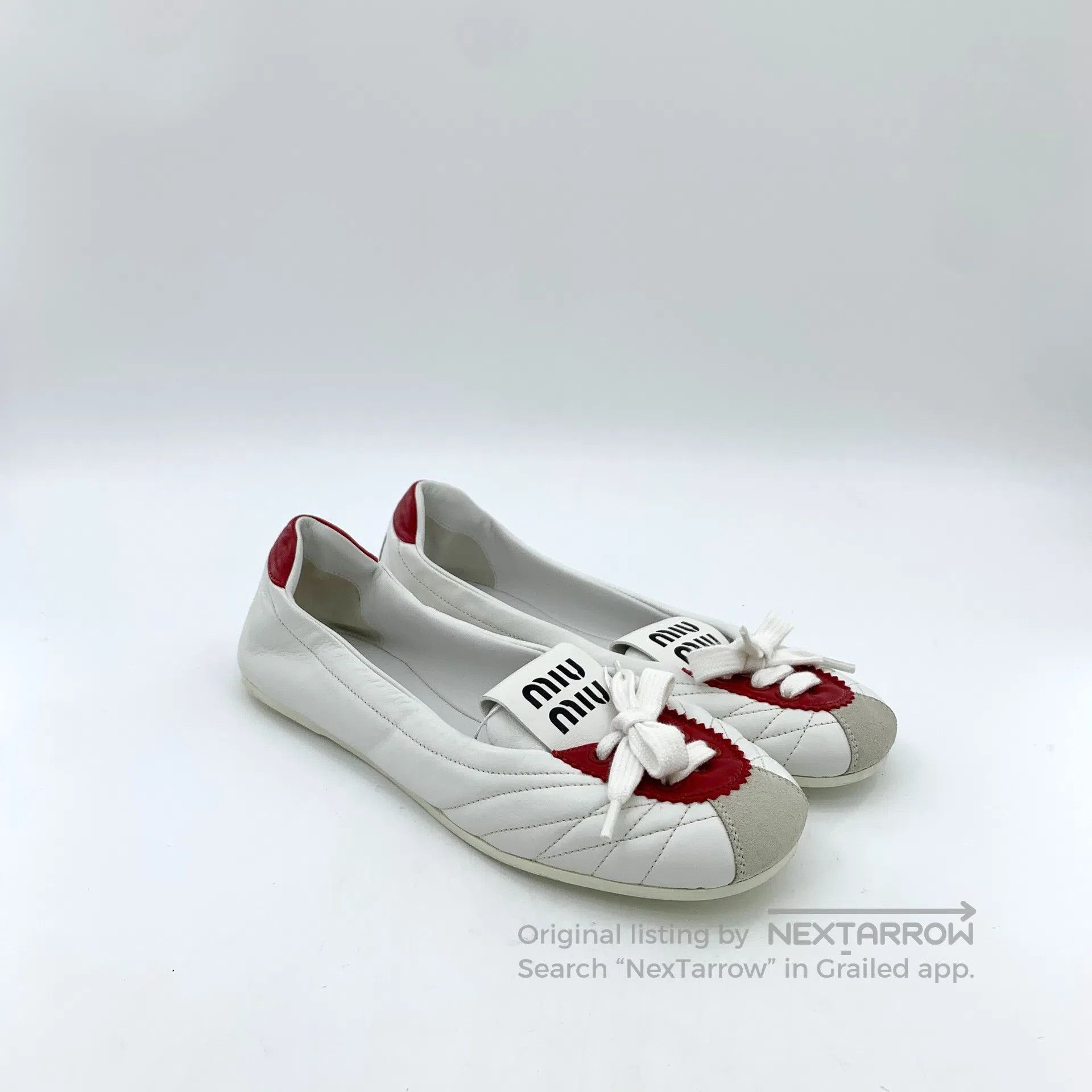 Miu Miu Miu Miu White lace-up bow casual flat shoes| Size US 6.5 / IT 36.5 - 2 Thumbnail