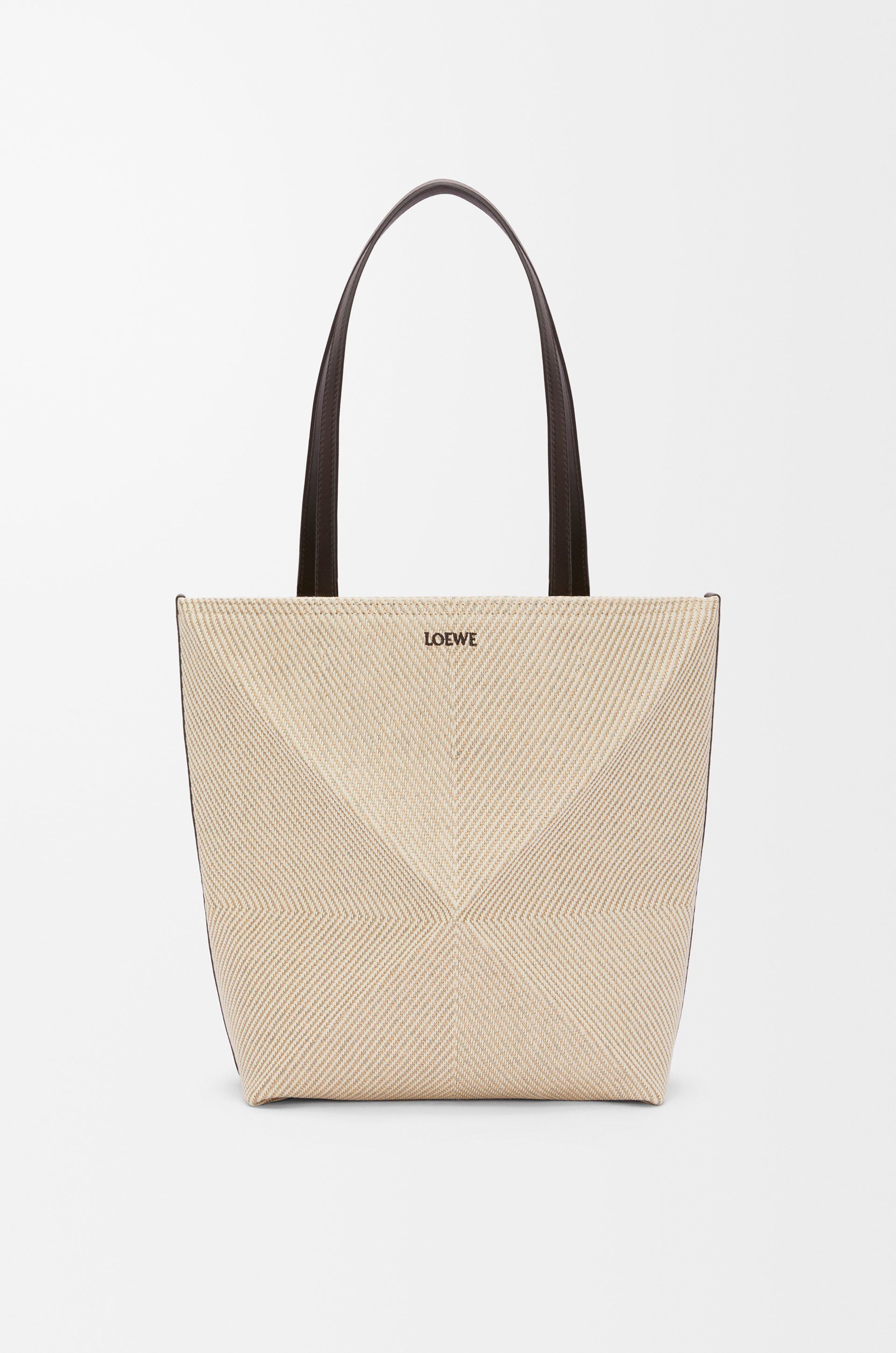 LOEWE Puzzle Fold beige cotton jacquard canvas tote bag