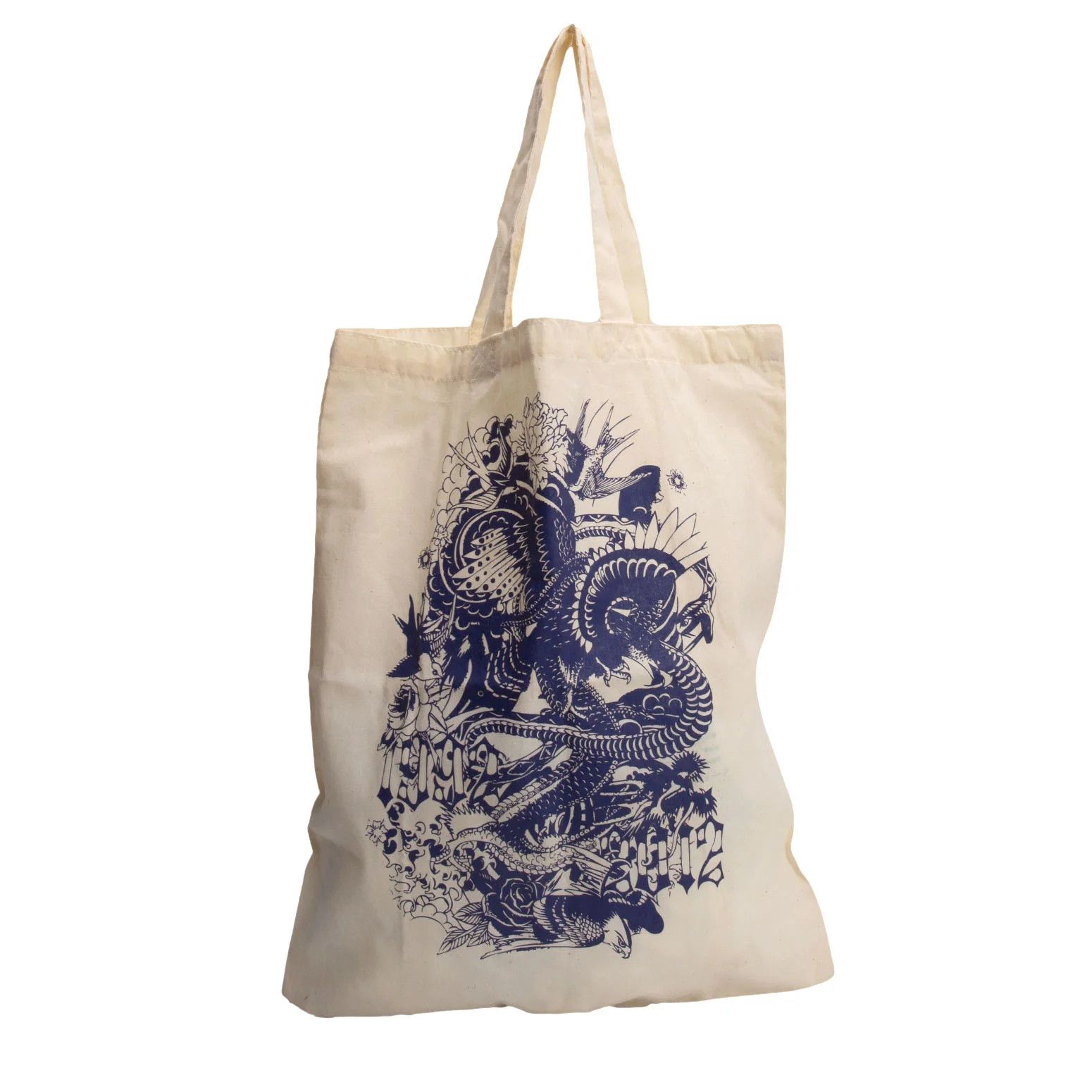 Jean Paul Gaultier Dragon Print Tote Bag in Cream and Blue Size ONE SIZE - 1 Thumbnail