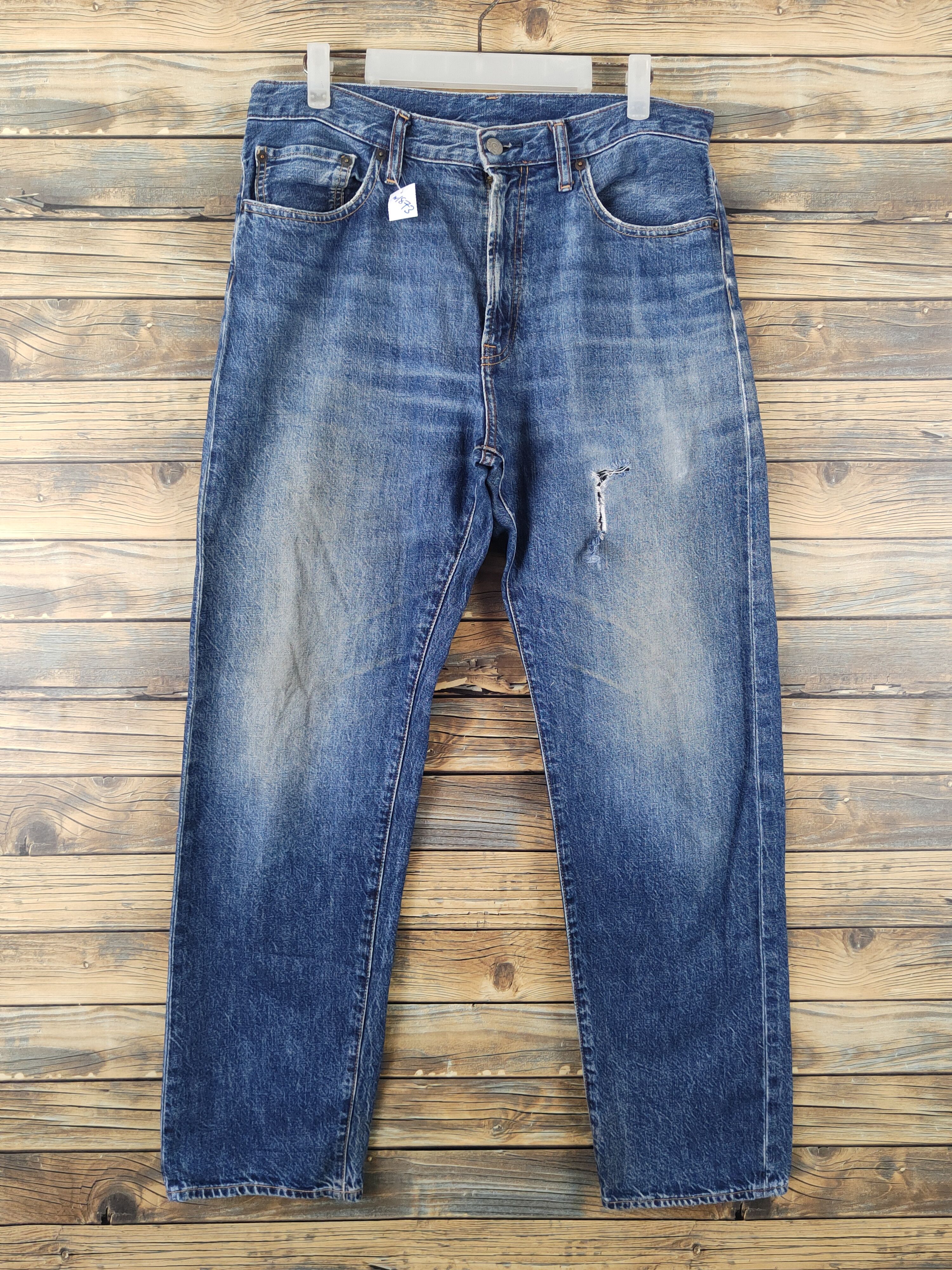GU GU Dark Blue Distressed Ripped denim Jeans #W1873 Size US 33 - 1 Thumbnail