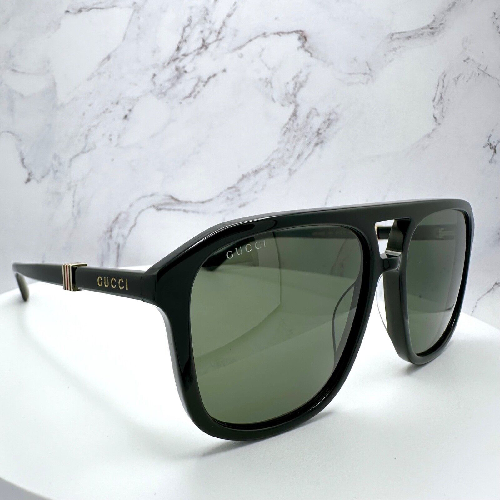 Gucci New Gucci Sunglasses Black Aviator Red Green Gold Logo Size ONE SIZE - 4 Thumbnail