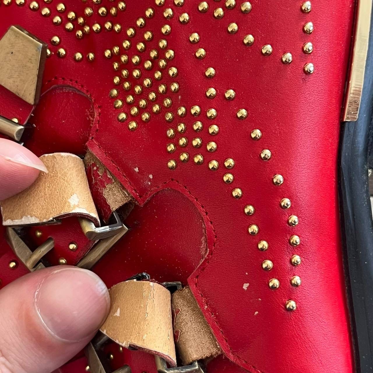 Chloe Chloé Red Studded Buckle Western Ankle Boots Pointed Toe Size US 7 / IT 37 - 11 Thumbnail