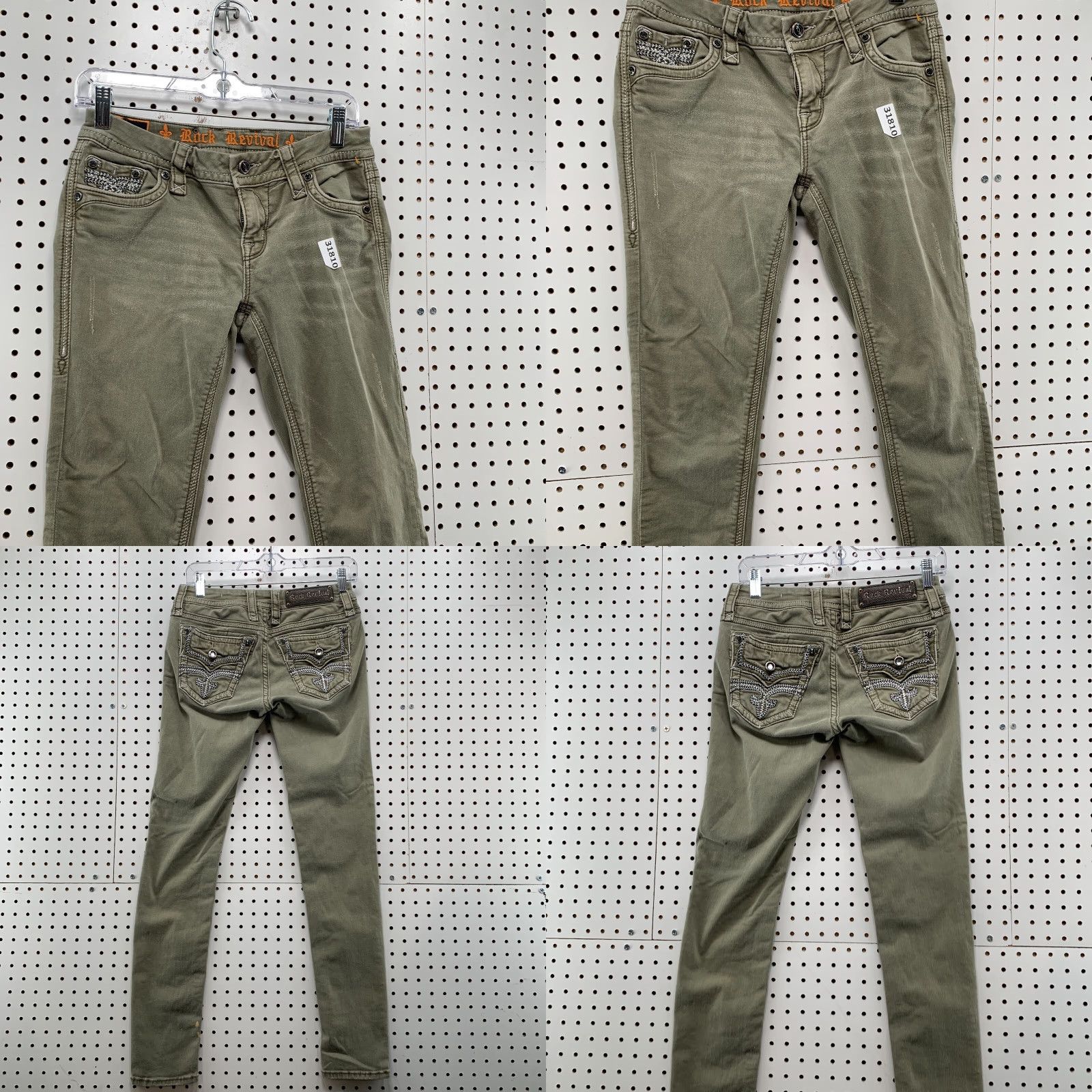 Vintage VINTAGE Rock Revival Skinny Jeans Womens Size 27 28x30 Gray Charcoal Wash Embroidered Slim Fit Stretch Size 27" / US 4 / IT 40 - 8 Thumbnail