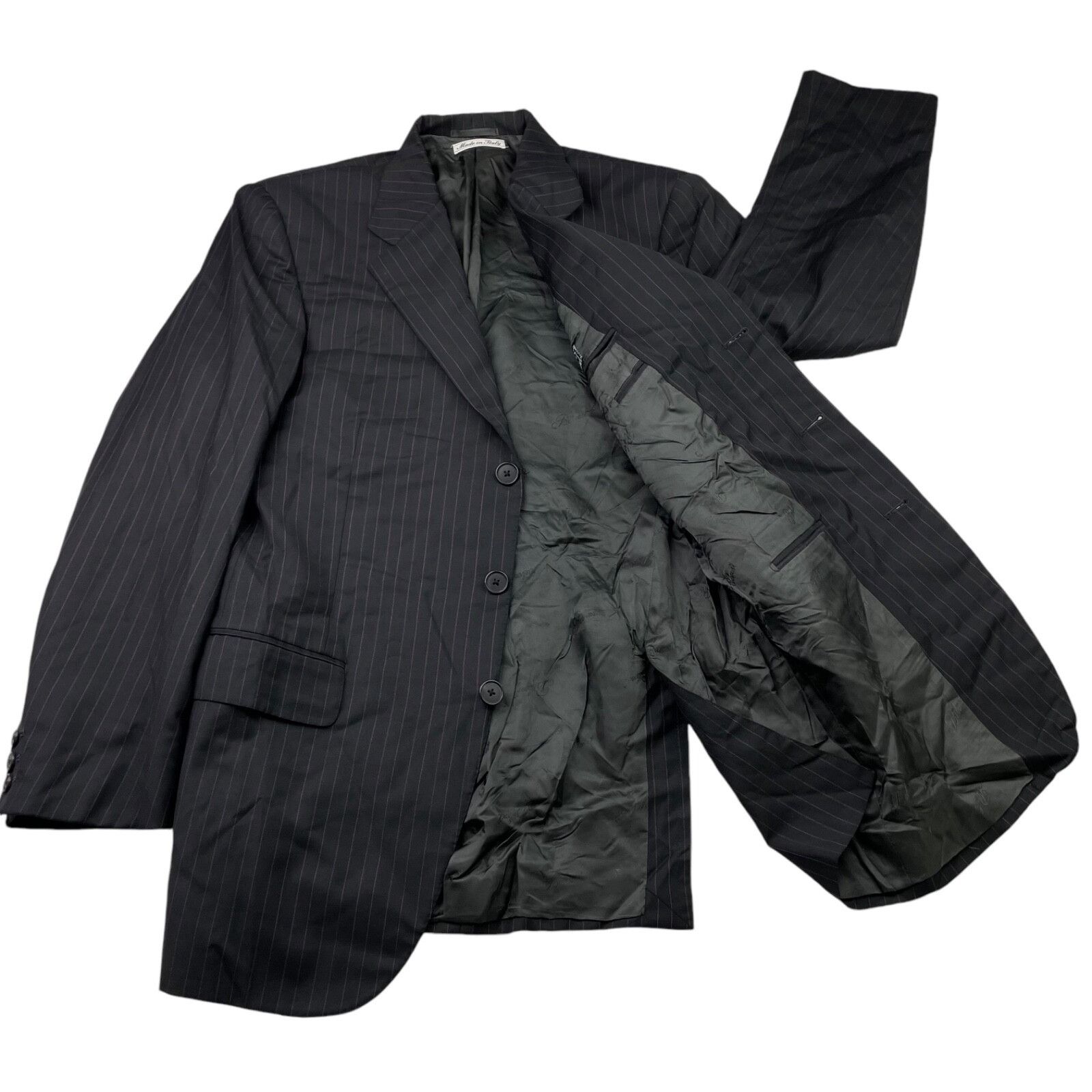Belvest Belvest Men's 100% Wool 3-Button Suit Black/Pink Stripe • It Size 40S - 9 Thumbnail