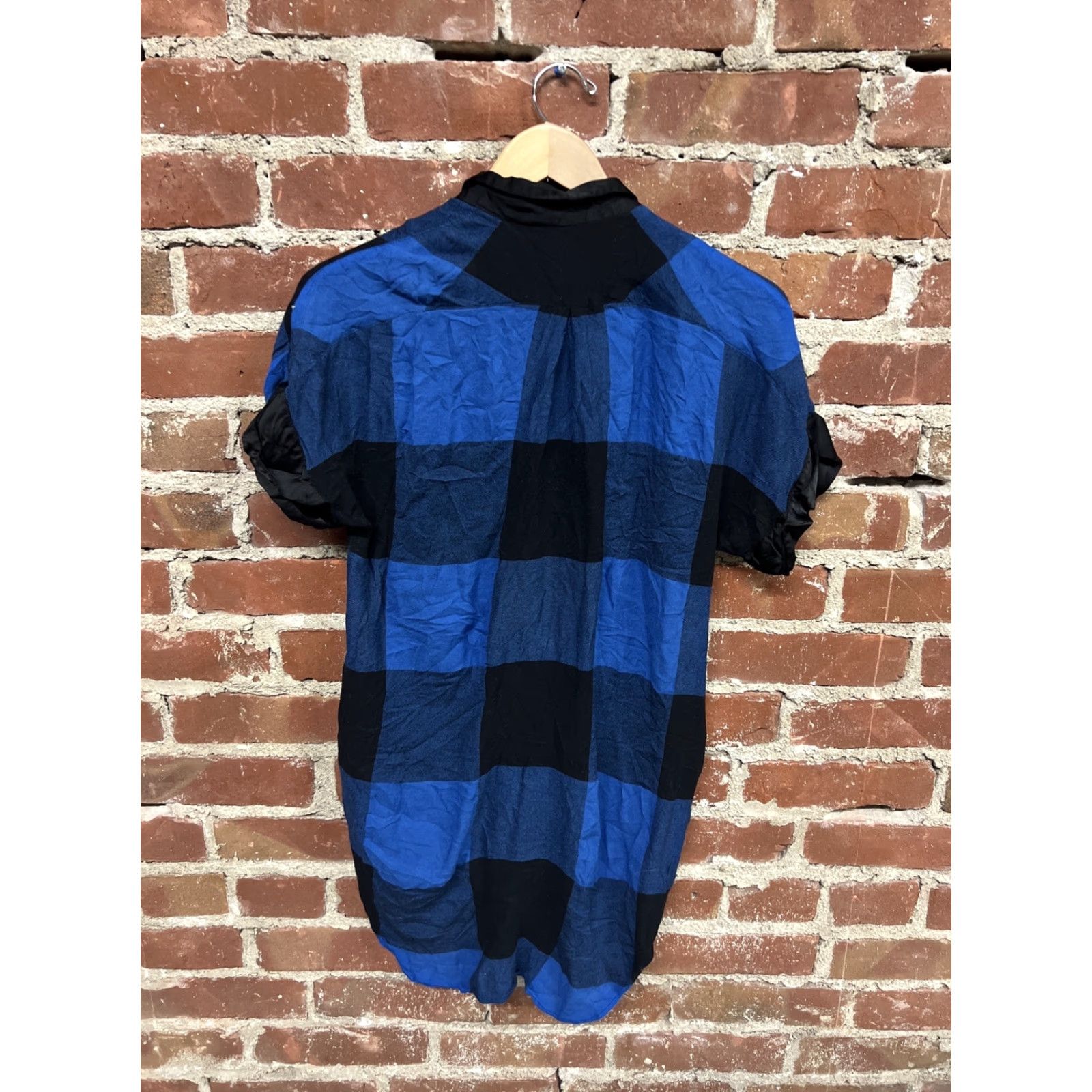 Rag & Bone rag & bone Blouse Casual Button Blue Plaid Viscose Wool Silk 6 Women Shirt, Regular Fit, Long Sleeve, Collared, 19x33 inches Size M / US 6-8 / IT 42-44 - 2 Thumbnail