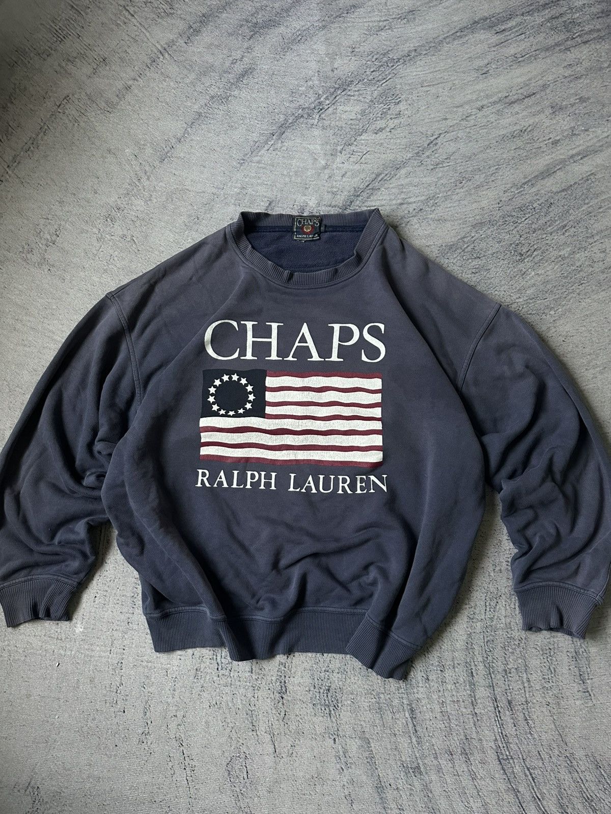 Chaps Ralph Lauren × Ralph Lauren Vintage Chaps Ralph Lauren Flag Thrashed Sweatshirt Size US L / EU 52-54 / 3 - 1 Thumbnail