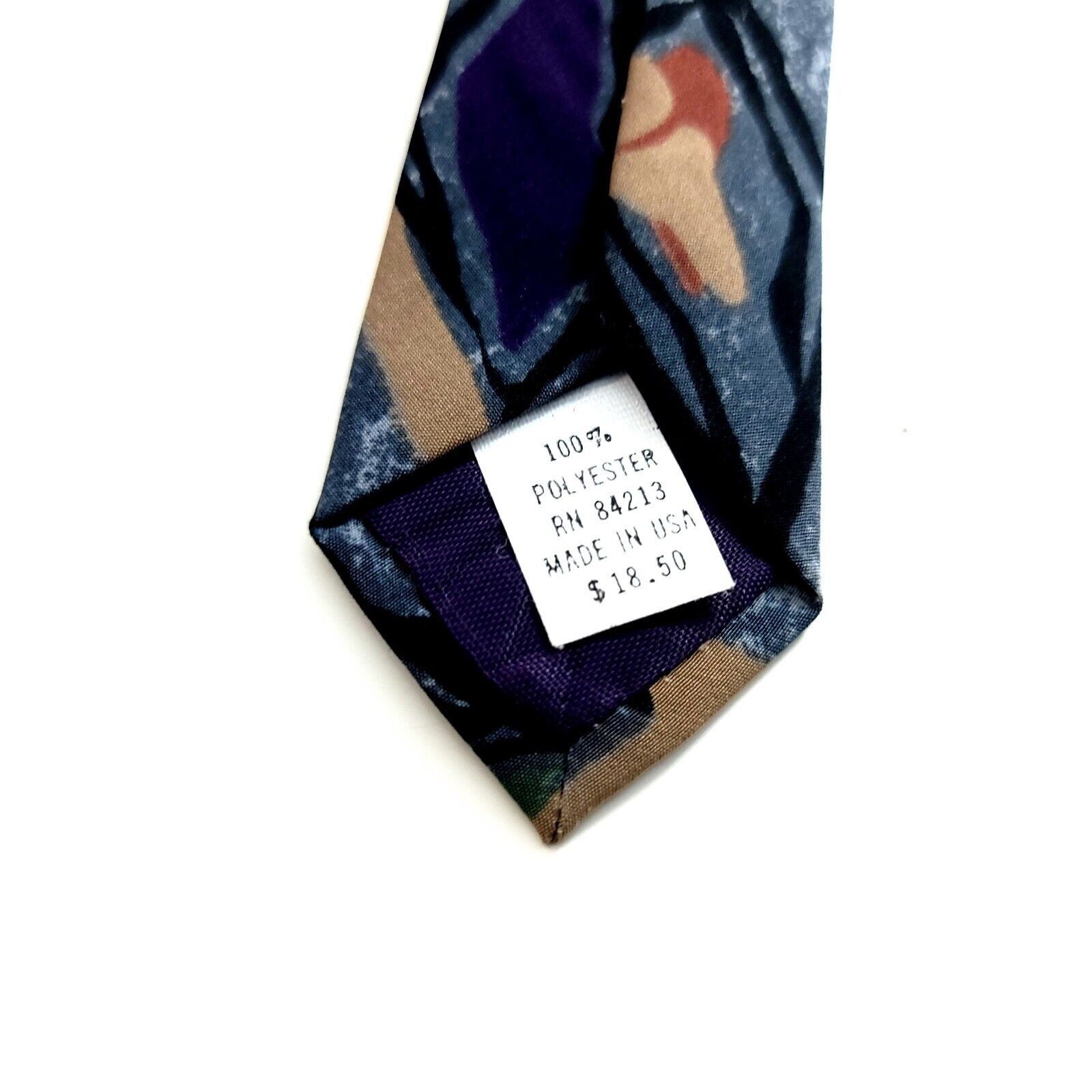 Designer Norseman Gray Tan Print Abstract Polyester Short Tie Size ONE SIZE - 4 Thumbnail