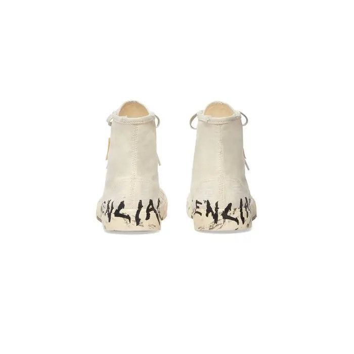 Balenciaga o1w1db11225 Paris High Top Graffiti Sneakers in Cream Size US 12 / EU 45 - 8 Thumbnail