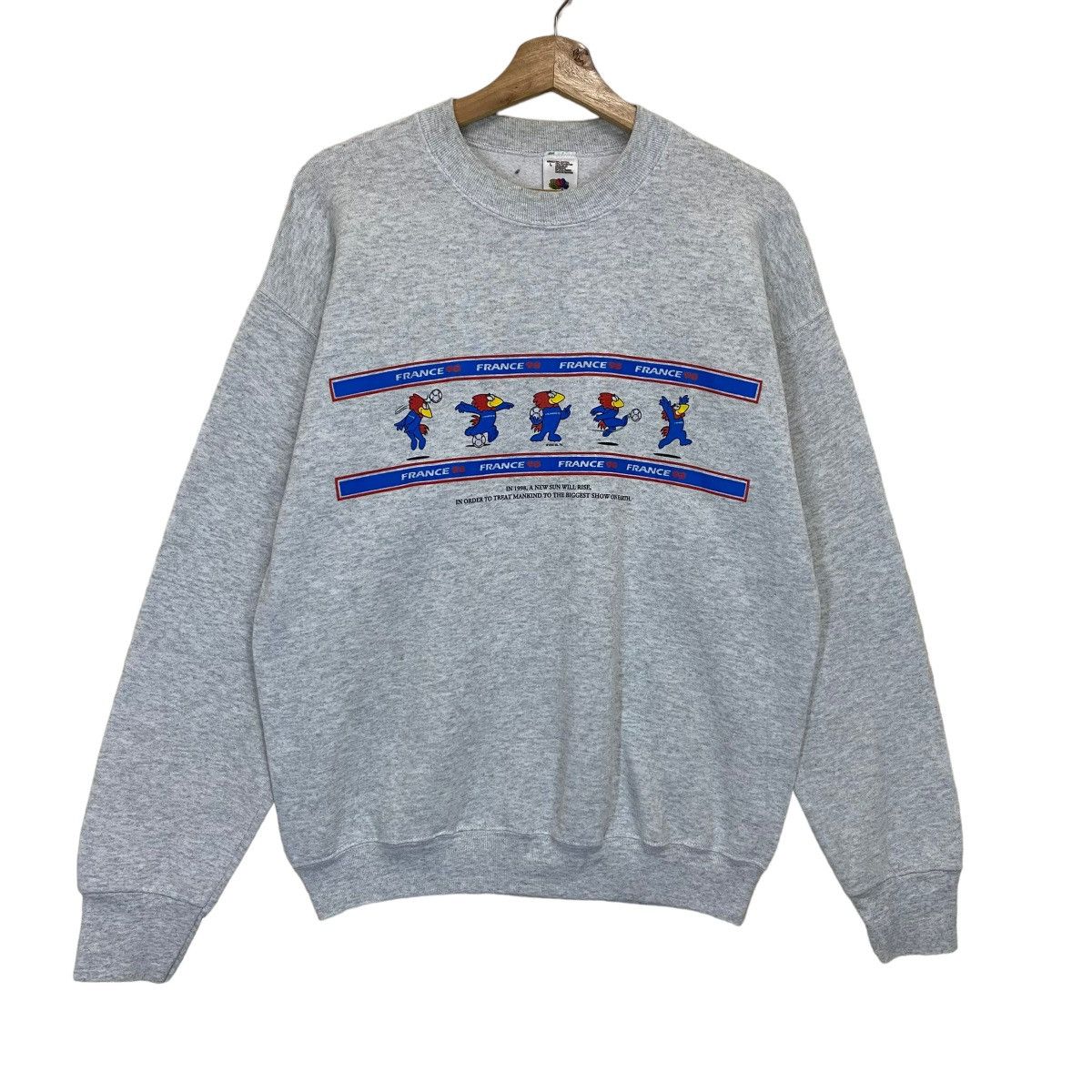 image of Tour De France x Vintage 90's World Soccer France 98 Crewneck Sweatshirt in Grey, Men's (Size Mediu