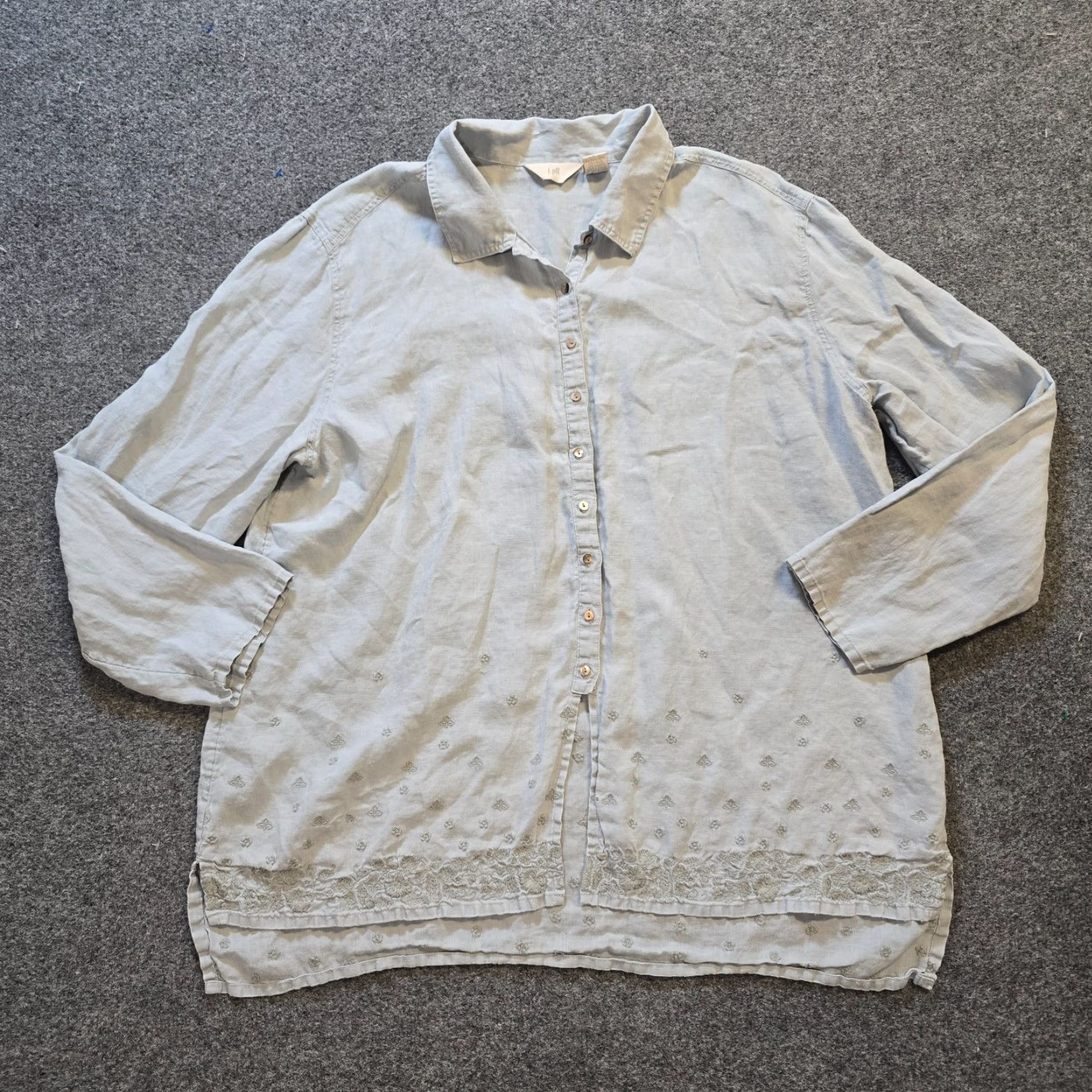 J. Jill J. Jill Top Womens Size Large Blue Linen Embroidered Button Up Blouse Shirt Womens/Adult Regular Long Sleeve Vintage Capsule Size L / US 10 / IT 46 - 2 Thumbnail