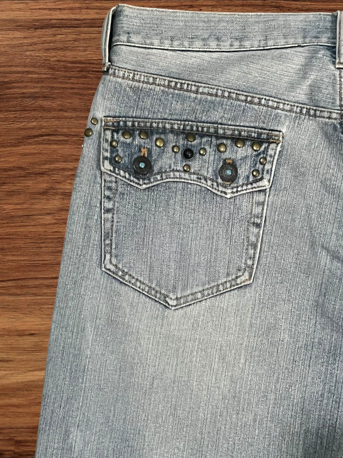 Le Grande Bleu (L.G.B.) ⚡️Sick⚡️Japanese Brand Pluvious Rhinestone Frayed Leg Jeans Size US 34 / EU 50 - 8 Thumbnail