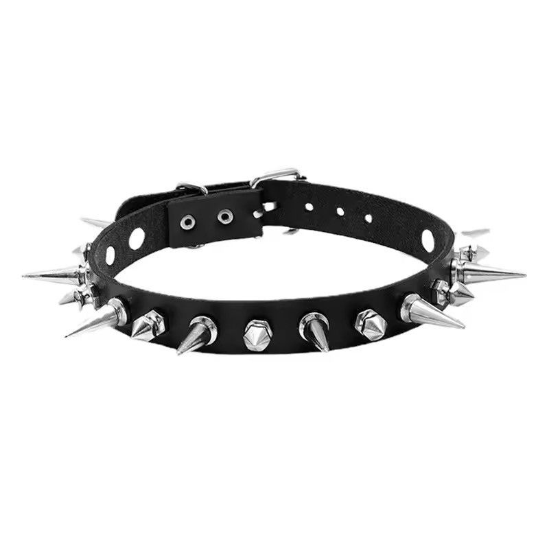 Jewelry Long Spike Choker Leather Collar Size ONE SIZE - 2 Thumbnail