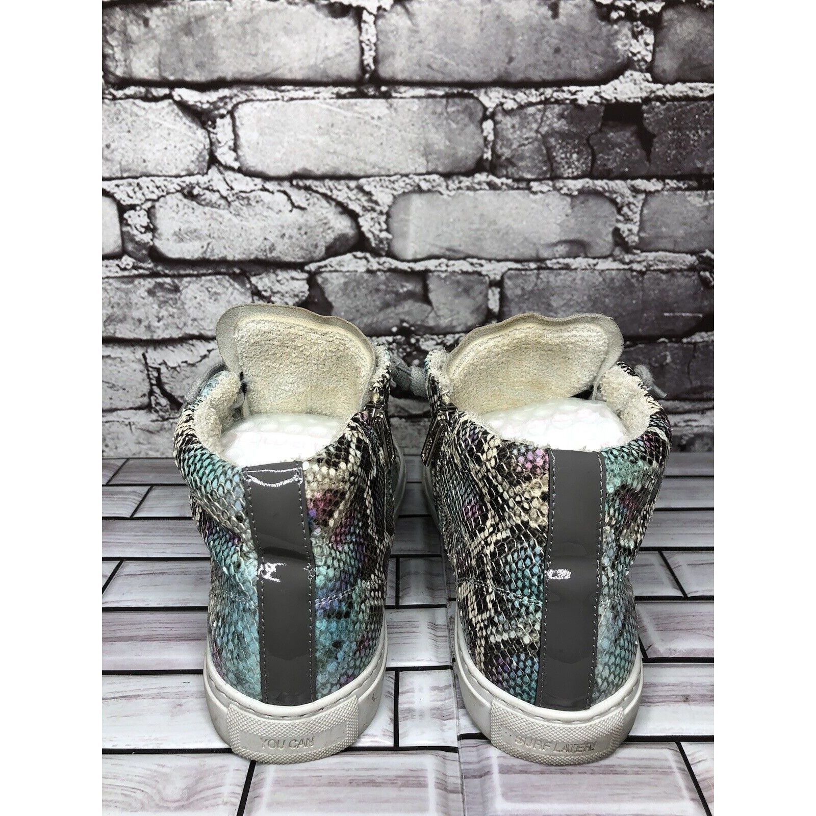 P448 P448 Blue Leather Snake Lace Up Casual Side Zip High Top Sne Size US 8.5 / IT 38.5 - 4 Thumbnail