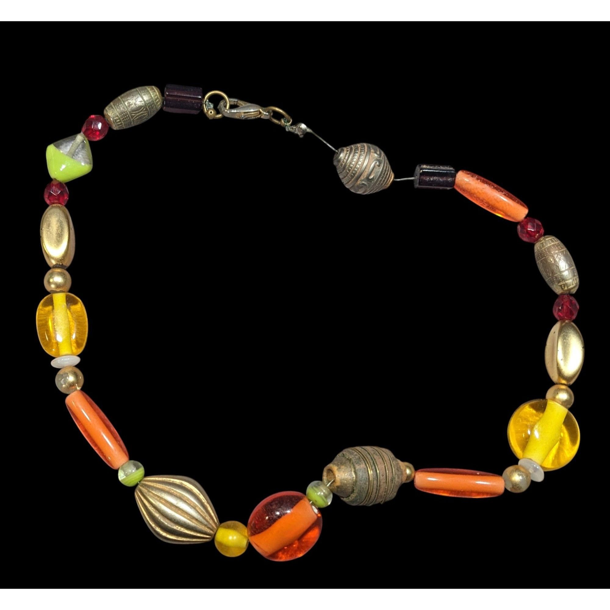 Other Handmade Retro Orange And Yellow Glass And Metal Beaded Neck Size ONE SIZE - 1 Thumbnail