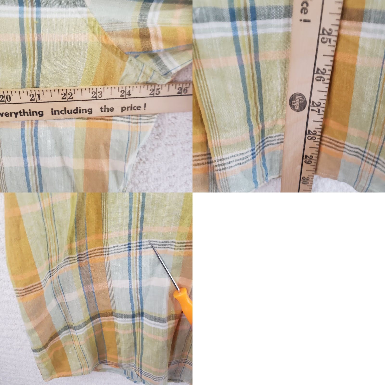 Vintage Two Flowers Linen Blend Camp Shirt Men XL Yellow Green Orange Plaid SS Button Size US XL / EU 56 / 4 - 9 Thumbnail