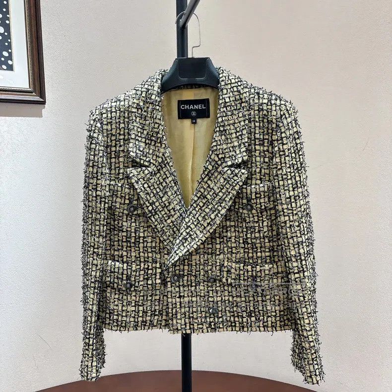 Chanel Woven tweed yellow plaid coat